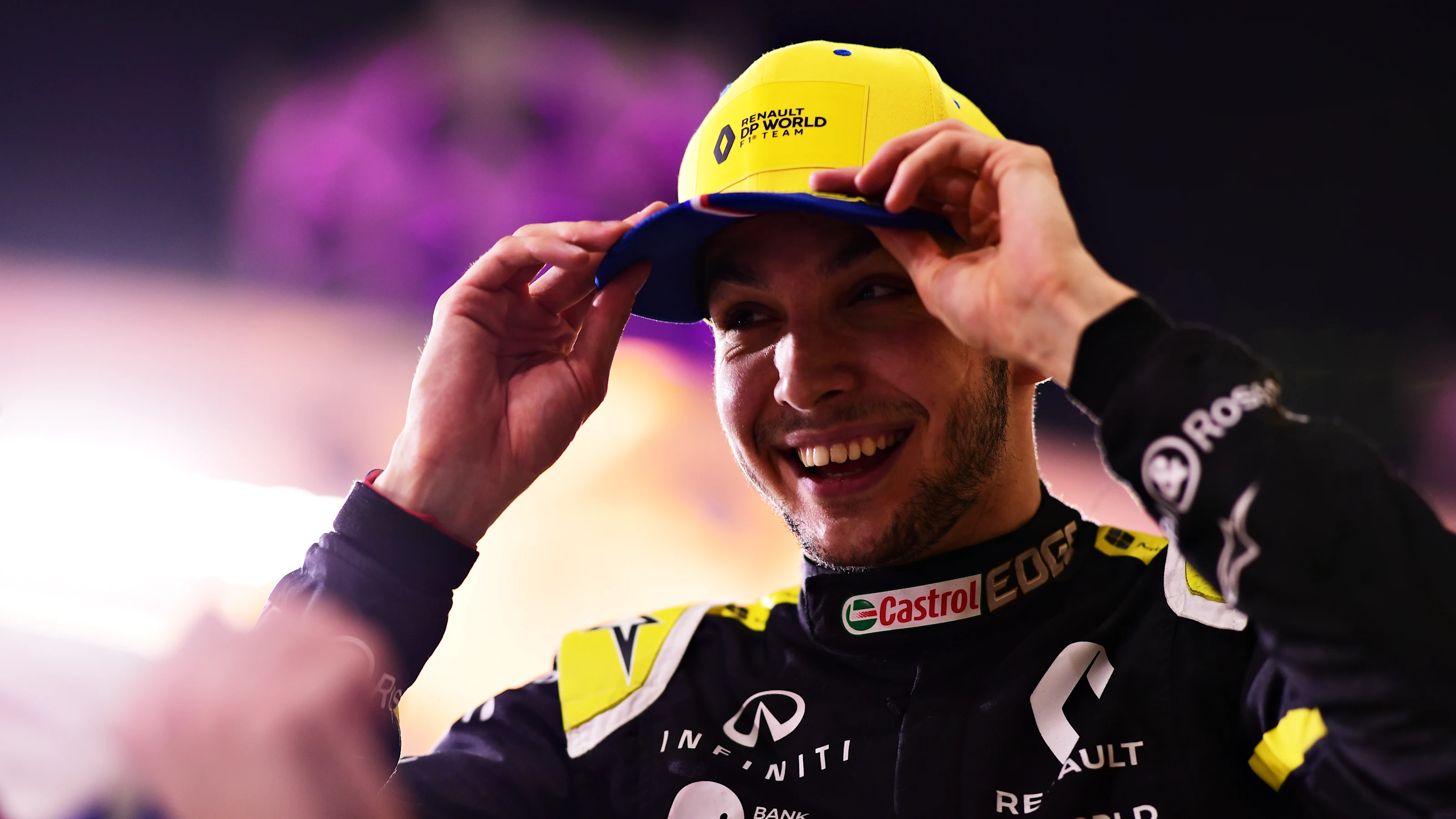 BAHRAIN, BAHRAIN - DECEMBER 06: Third placed Esteban Ocon of France and Renault Sport F1 looks on
