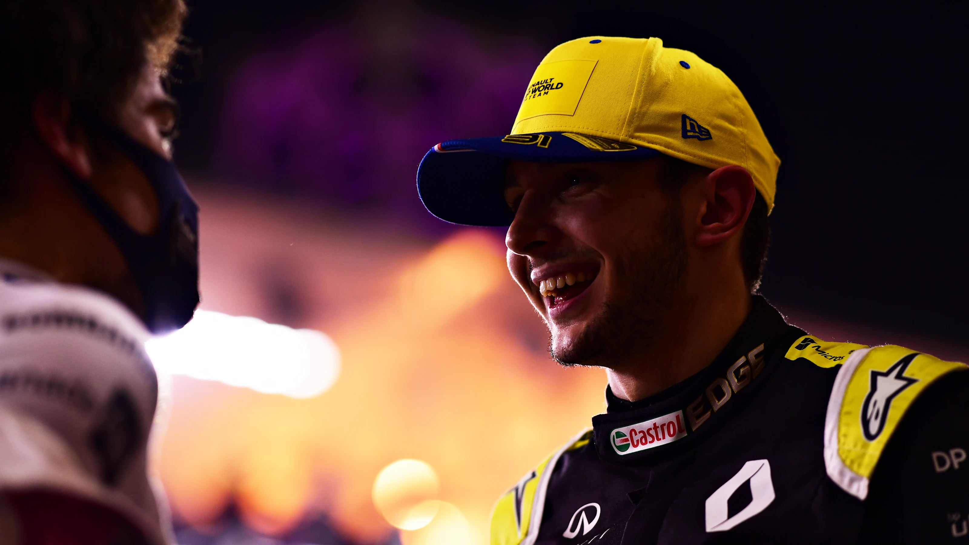 BAHRAIN, BAHRAIN - DECEMBER 06: Third placed Esteban Ocon of France and Renault Sport F1 looks on