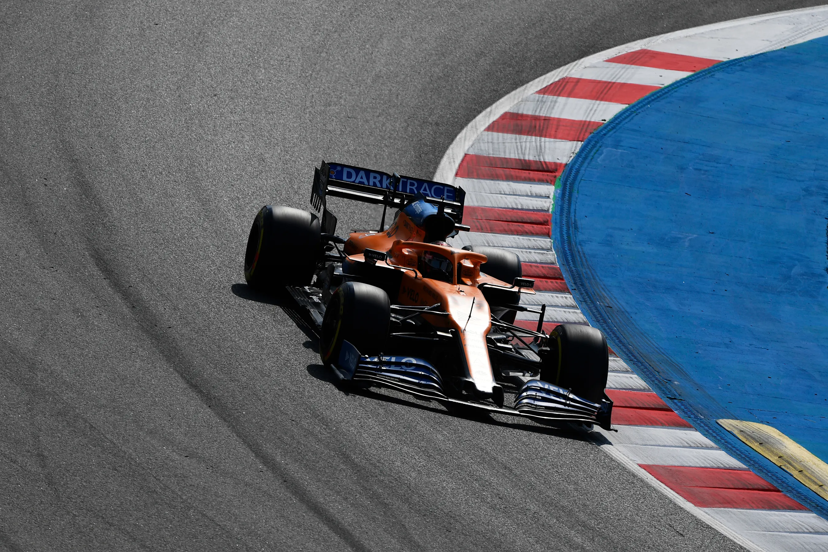 BARCELONA, SPAIN - AUGUST 14: Carlos Sainz of Spain driving the (55) McLaren F1 Team MCL35 Renault