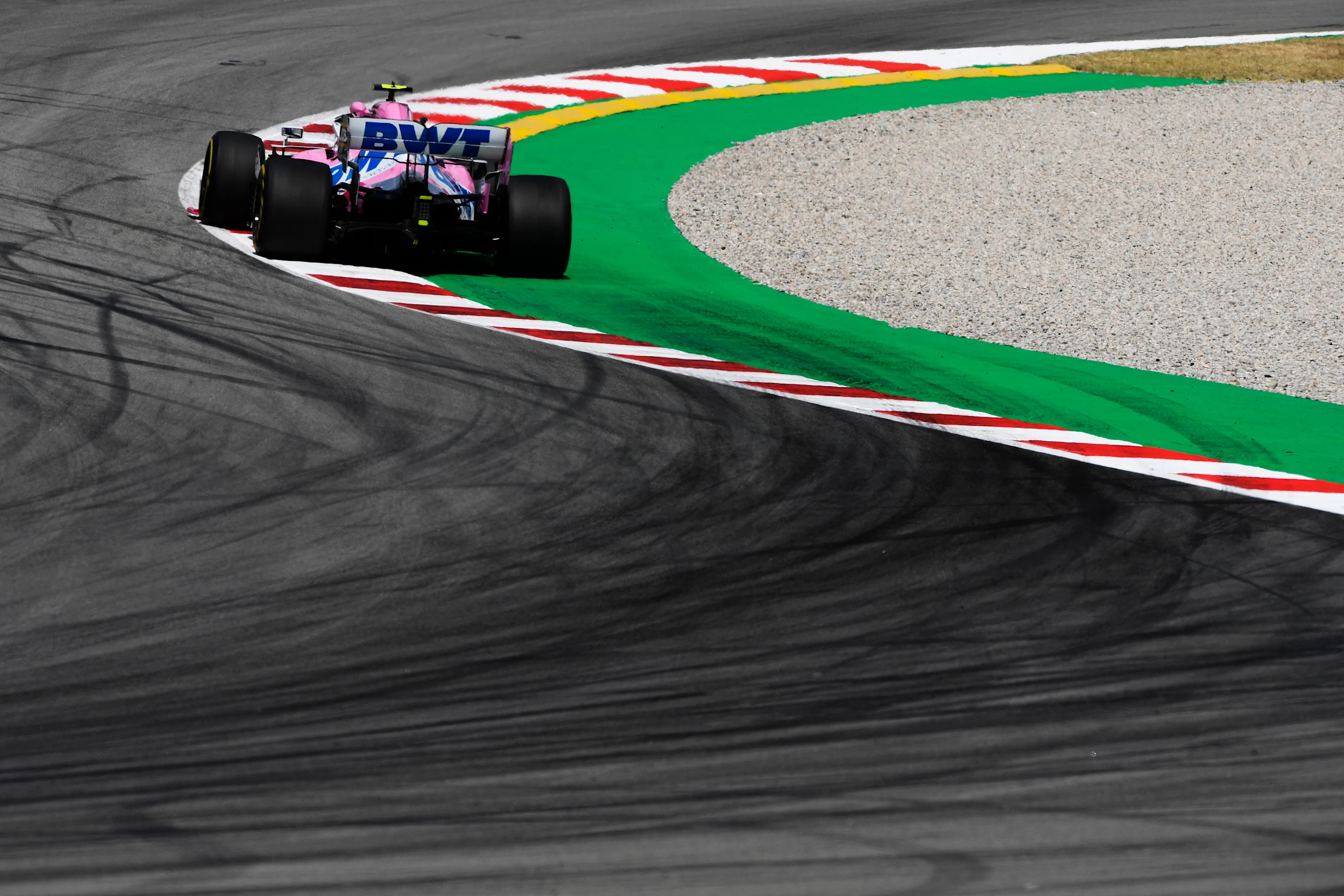 BARCELONA, SPAIN - AUGUST 14: Lance Stroll of Canada driving the (18) Racing Point RP20 Mercedes on