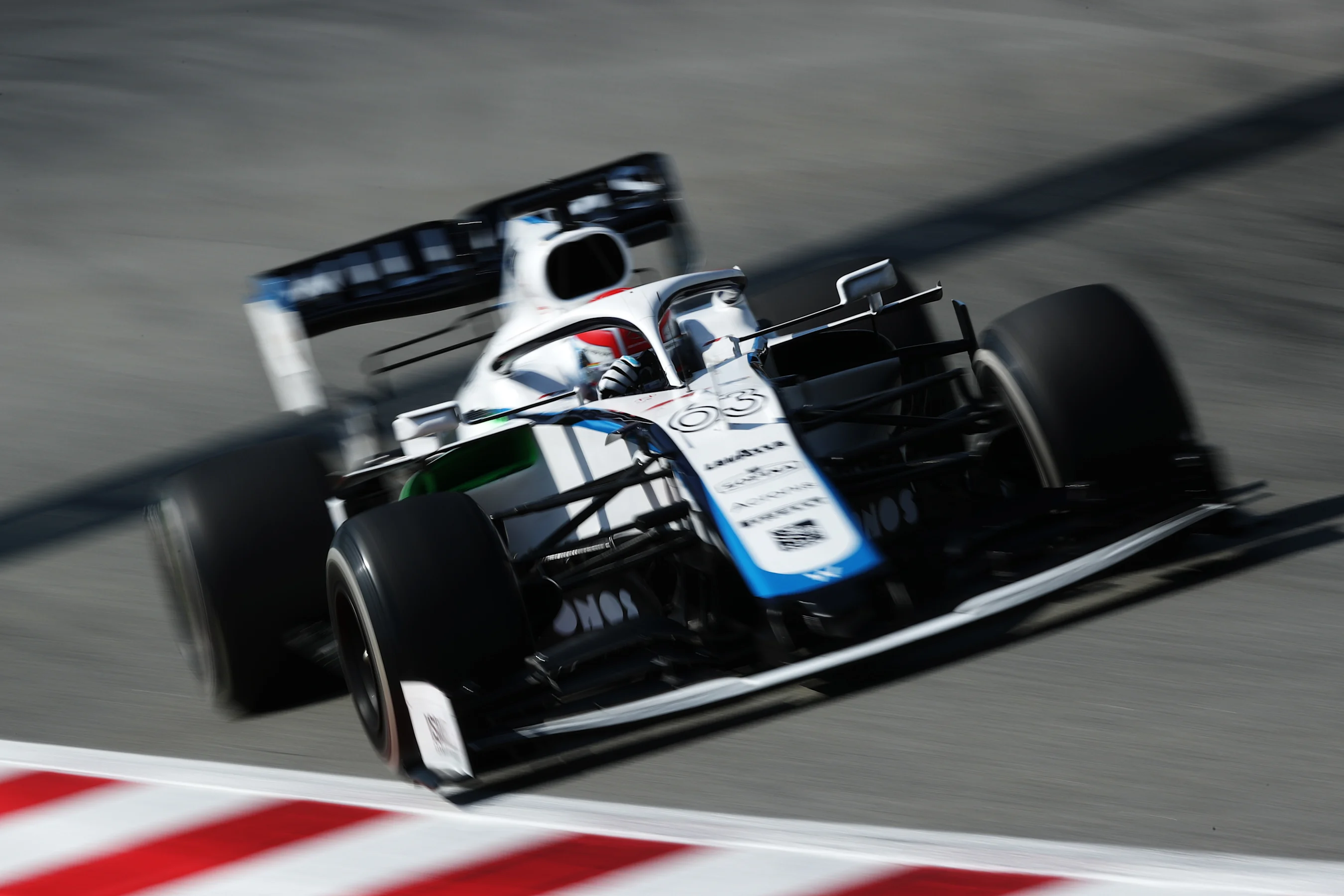 BARCELONA, SPAIN - AUGUST 14: George Russell of Great Britain driving the (63) Williams Racing FW43