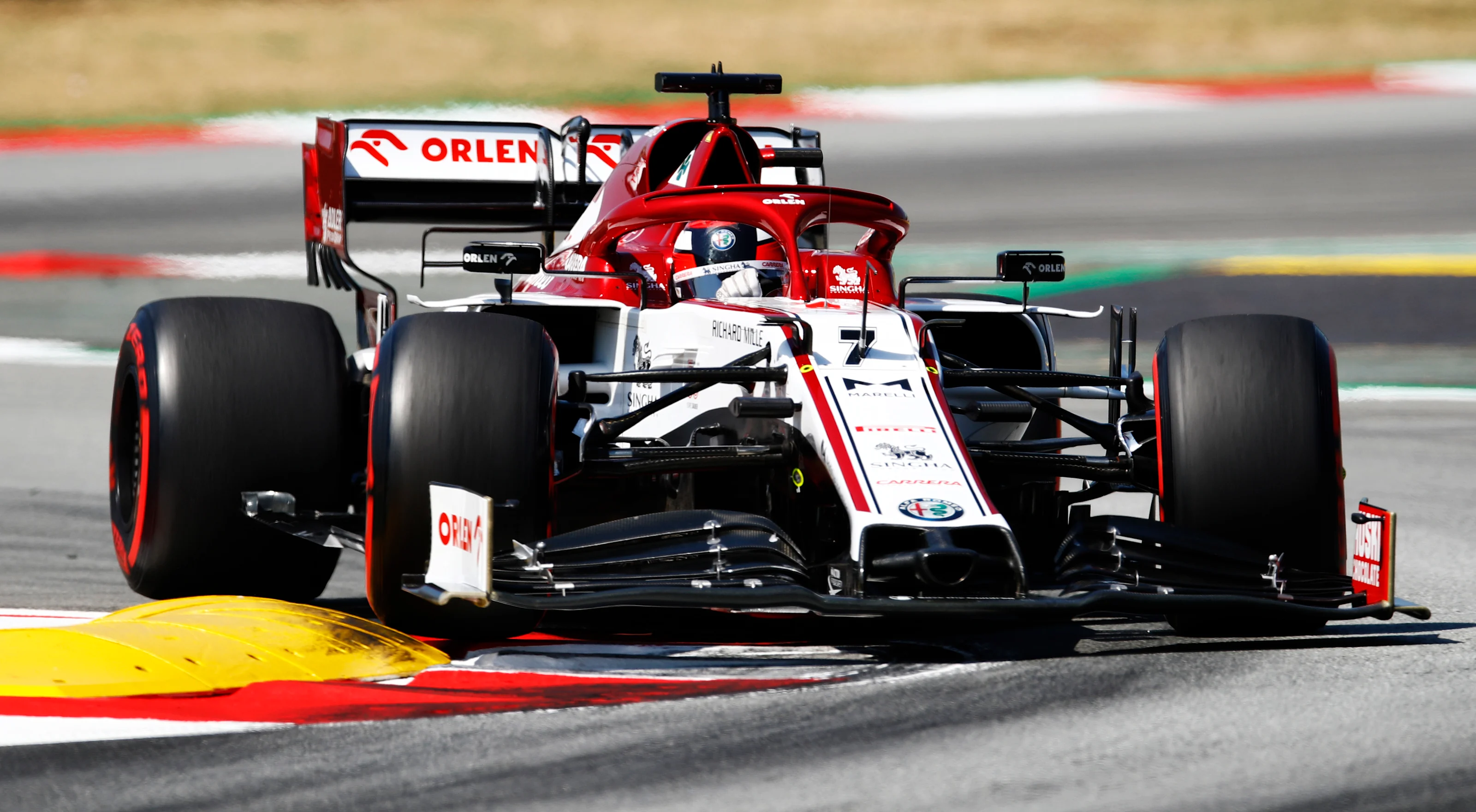 BARCELONA, SPAIN - AUGUST 15: Kimi Raikkonen of Finland driving the (7) Alfa Romeo Racing C39