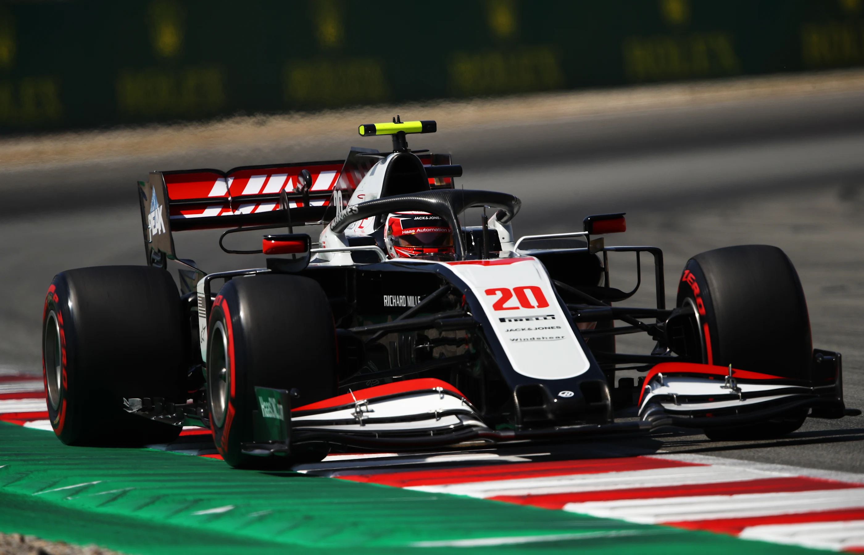 BARCELONA, SPAIN - AUGUST 15: Kevin Magnussen of Denmark driving the (20) Haas F1 Team VF-20
