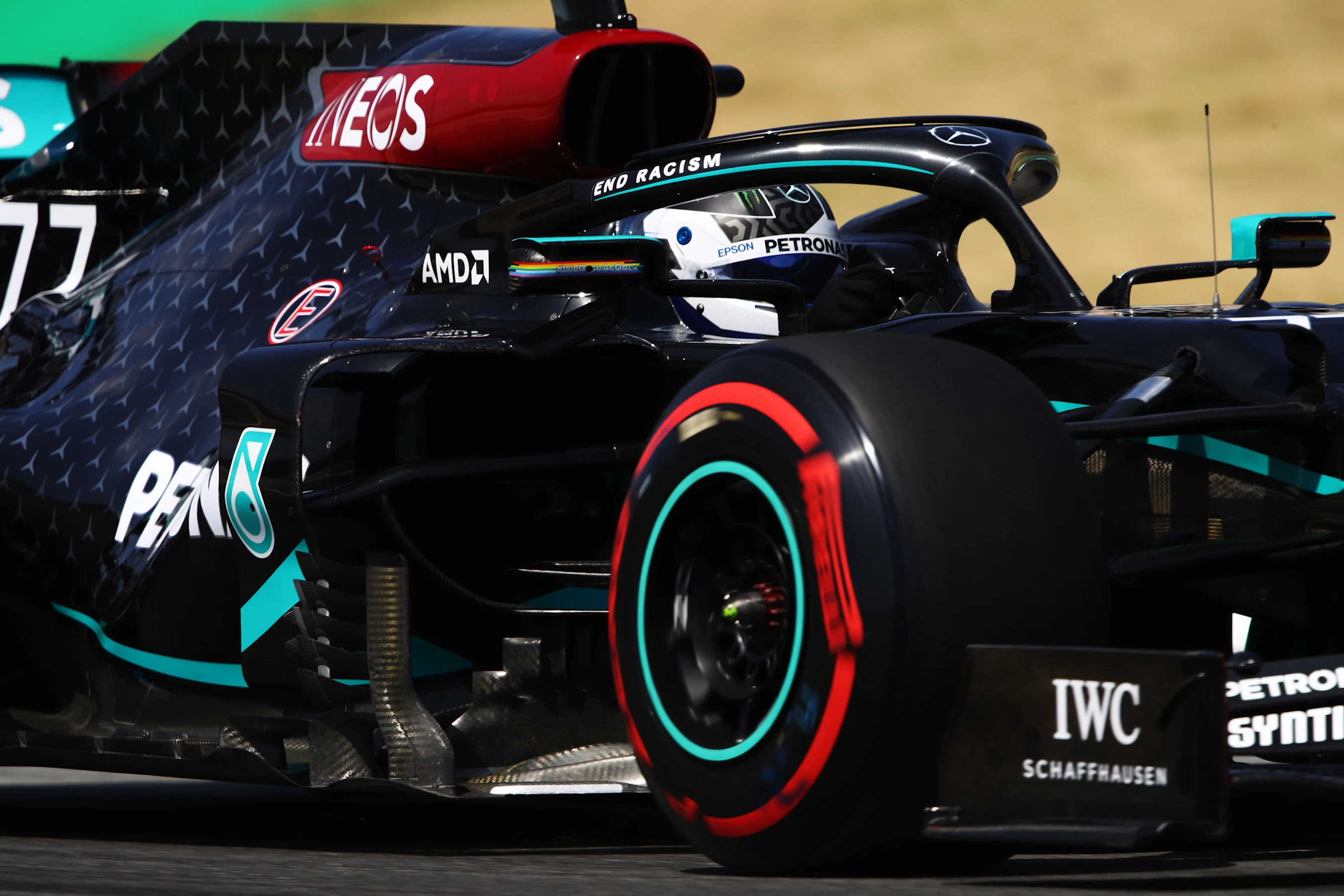 BARCELONA, SPAIN - AUGUST 15: Valtteri Bottas of Finland driving the (77) Mercedes AMG Petronas F1