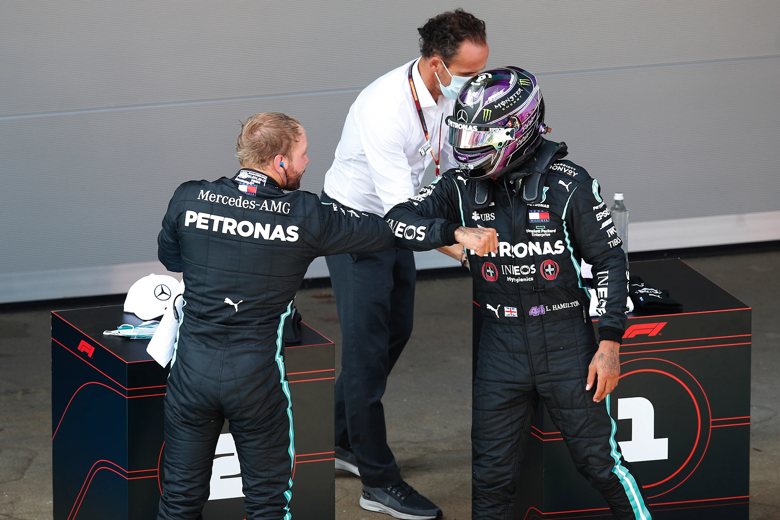 BARCELONA, SPAIN - AUGUST 15: Second placed qualifier Valtteri Bottas of Finland and Mercedes GP