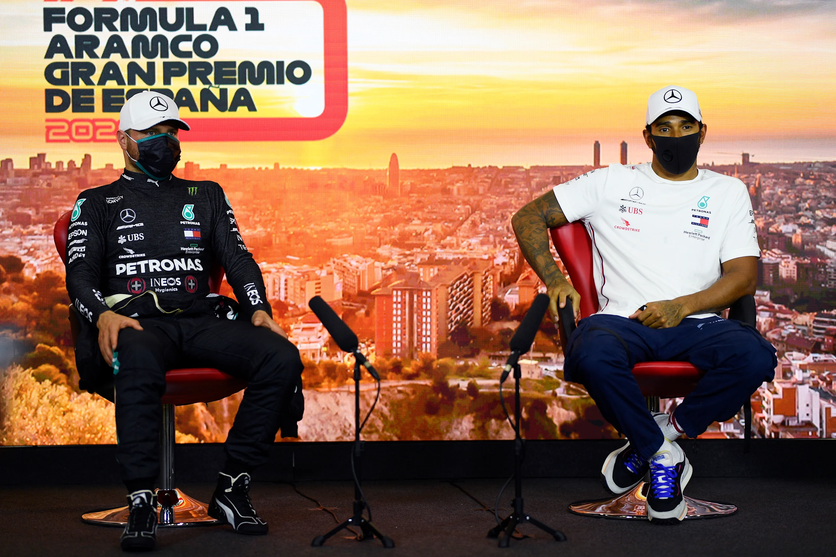 BARCELONA, SPAIN - AUGUST 15: Pole position qualifier Lewis Hamilton of Great Britain and Mercedes