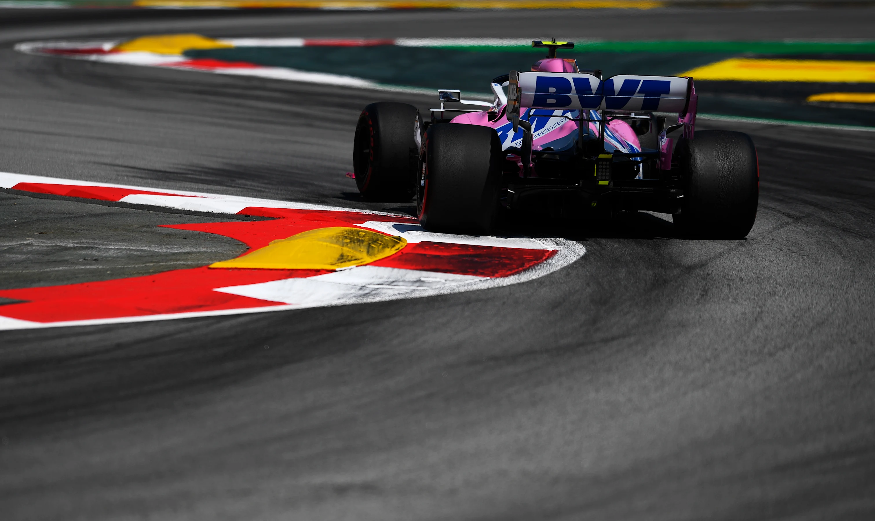 BARCELONA, SPAIN - AUGUST 16: Lance Stroll of Canada driving the (18) Racing Point RP20 Mercedes on