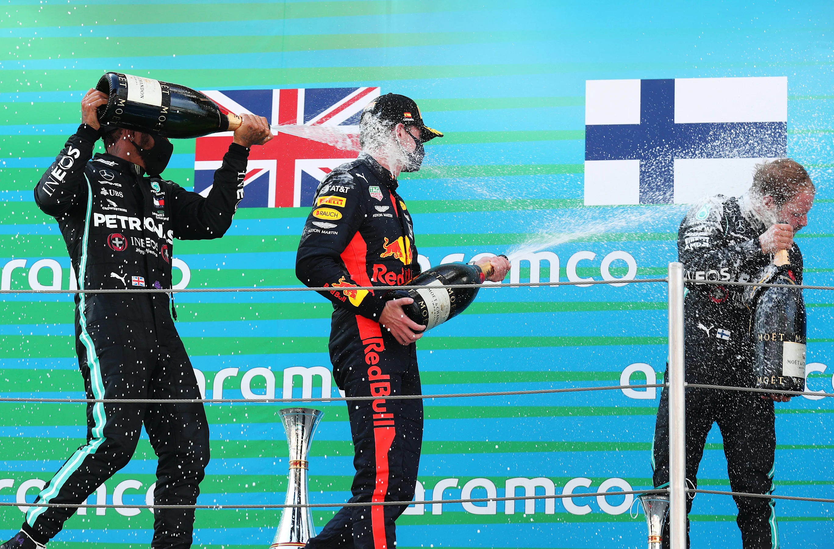 BARCELONA, SPAIN - AUGUST 16: Race winner Lewis Hamilton of Great Britain and Mercedes GP, second