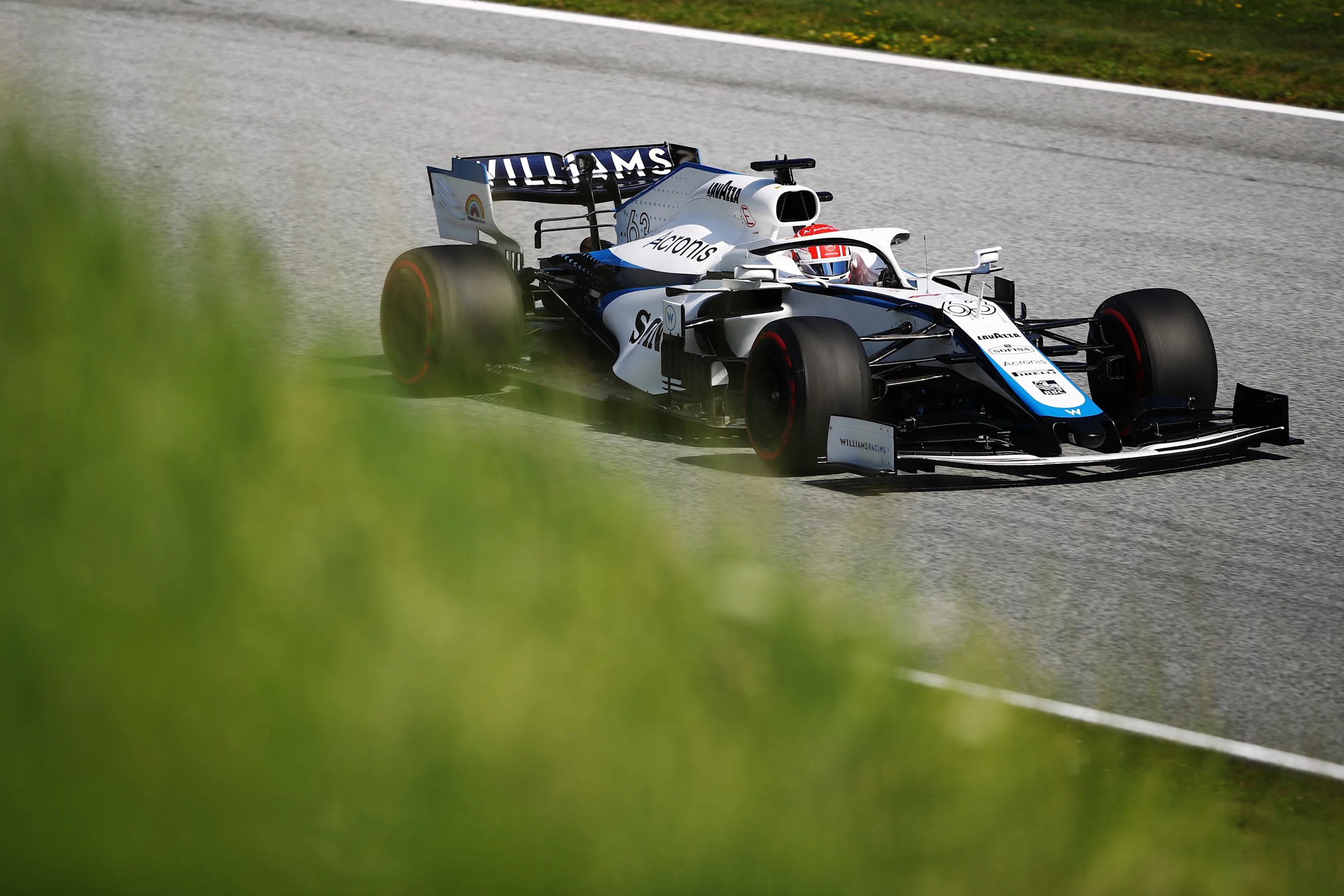 SPIELBERG, AUSTRIA - JULY 10: George Russell of Great Britain driving the (63) Williams Racing FW43
