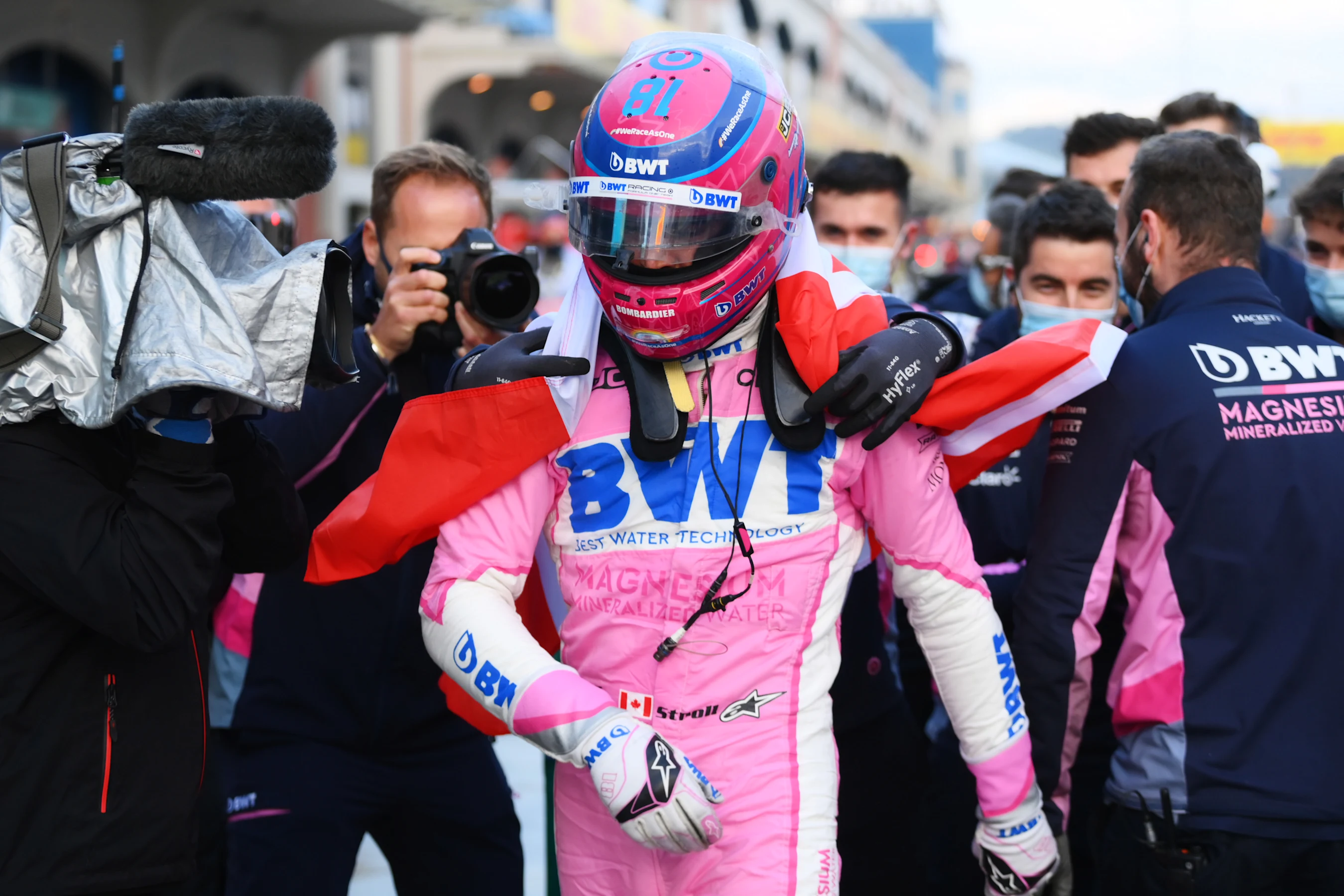 ISTANBUL, TURKEY - NOVEMBER 14: Pole position qualifier Lance Stroll of Canada and Racing Point