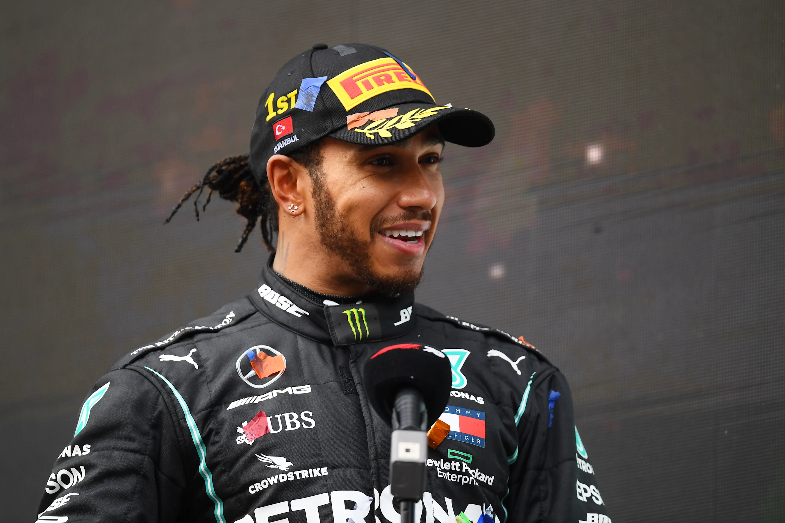 ISTANBUL, TURKEY - NOVEMBER 15: Race winner Lewis Hamilton of Great Britain and Mercedes GP talks