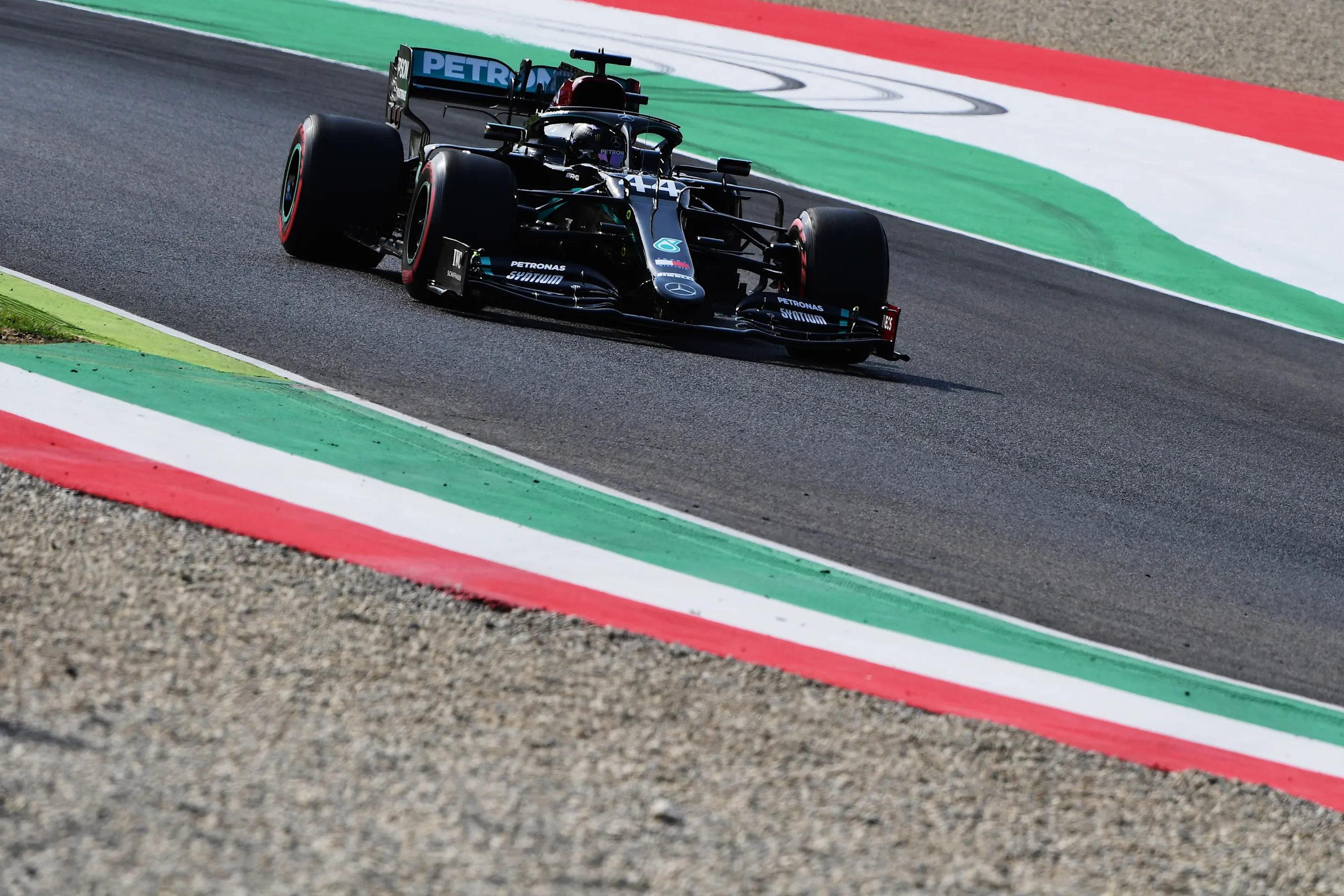 SCARPERIA, ITALY - SEPTEMBER 11: Lewis Hamilton of Great Britain driving the (44) Mercedes AMG