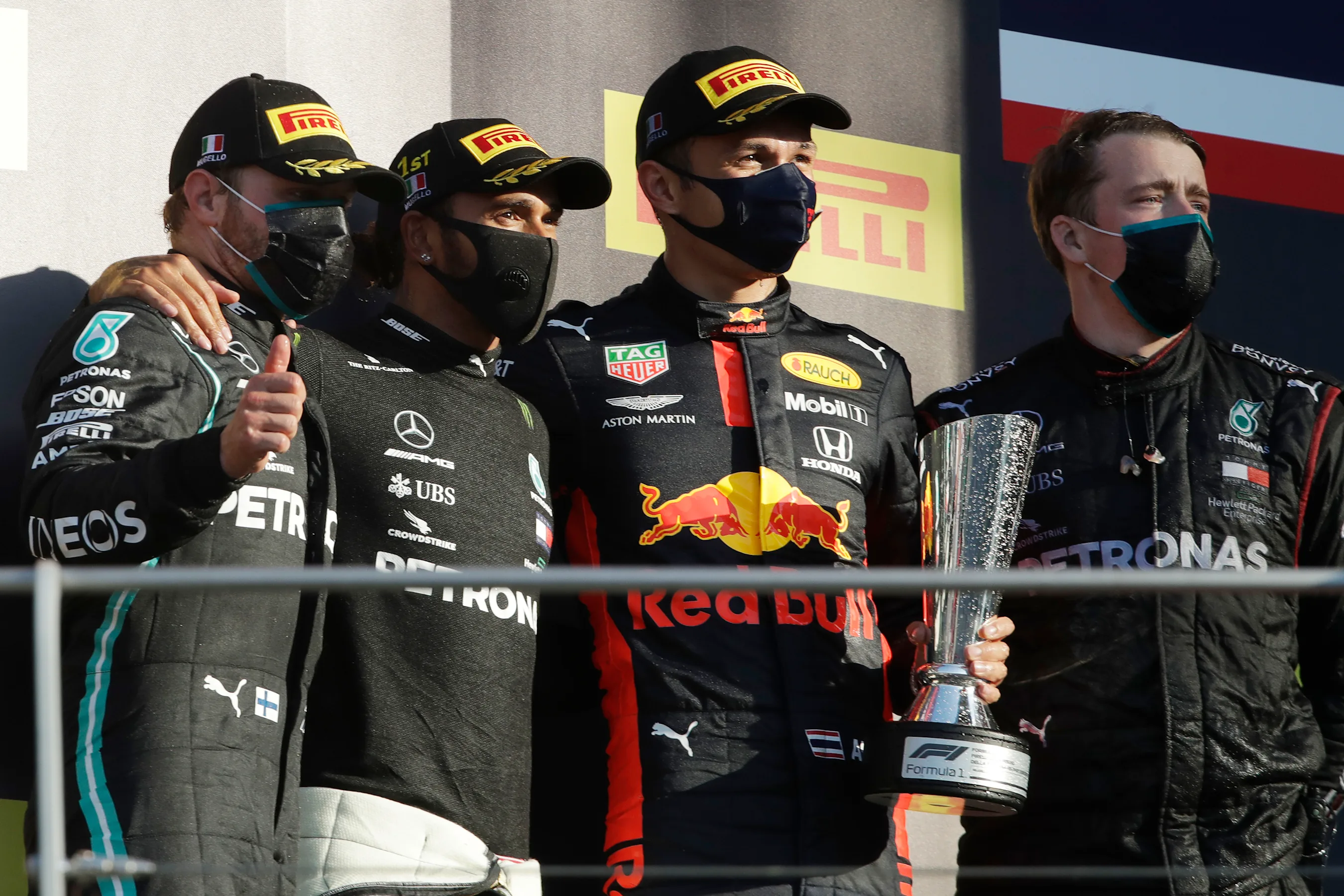 SCARPERIA, ITALY - SEPTEMBER 13: Race winner Lewis Hamilton of Great Britain and Mercedes GP,