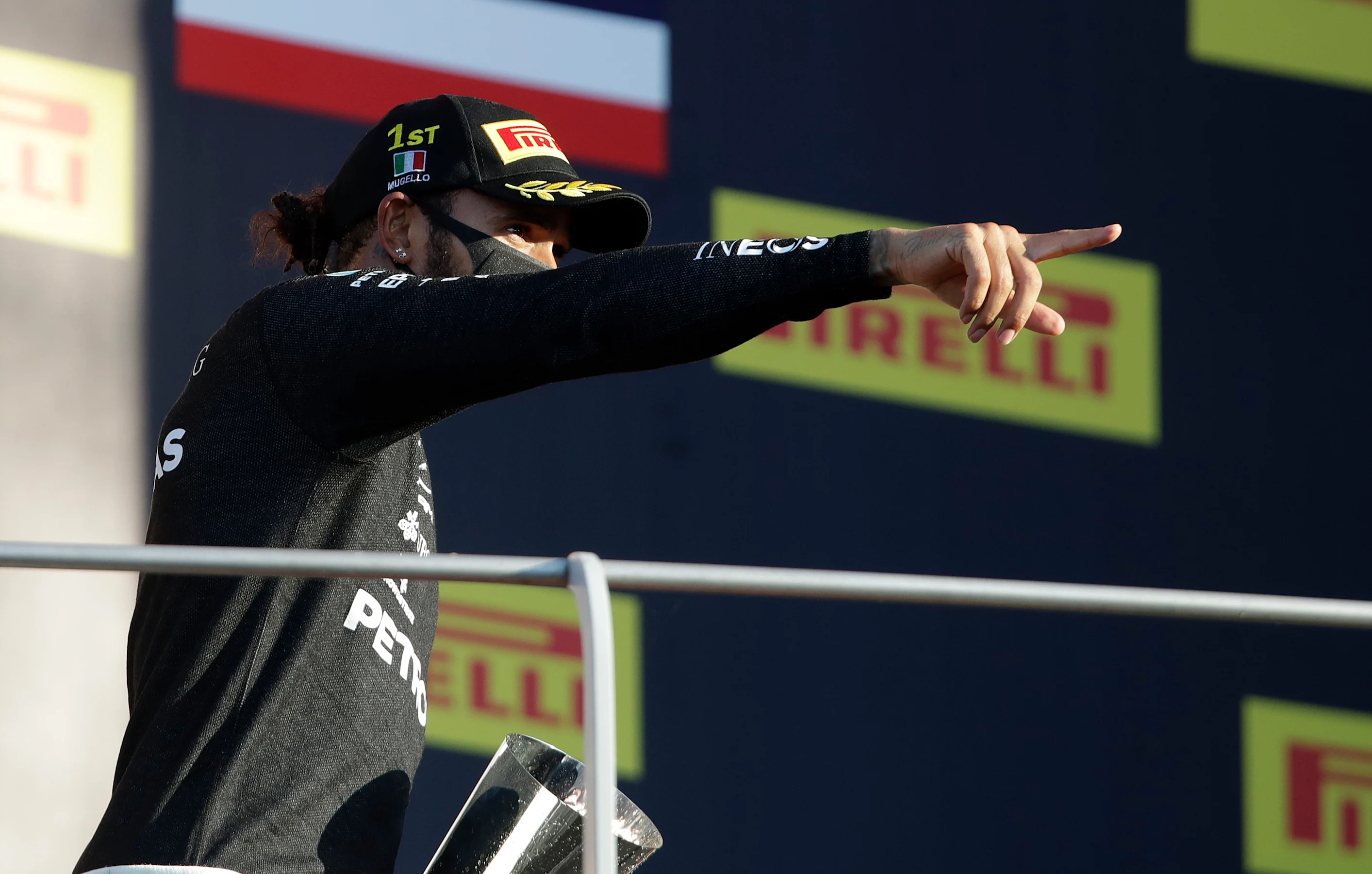 SCARPERIA, ITALY - SEPTEMBER 13: Race winner Lewis Hamilton of Great Britain and Mercedes GP