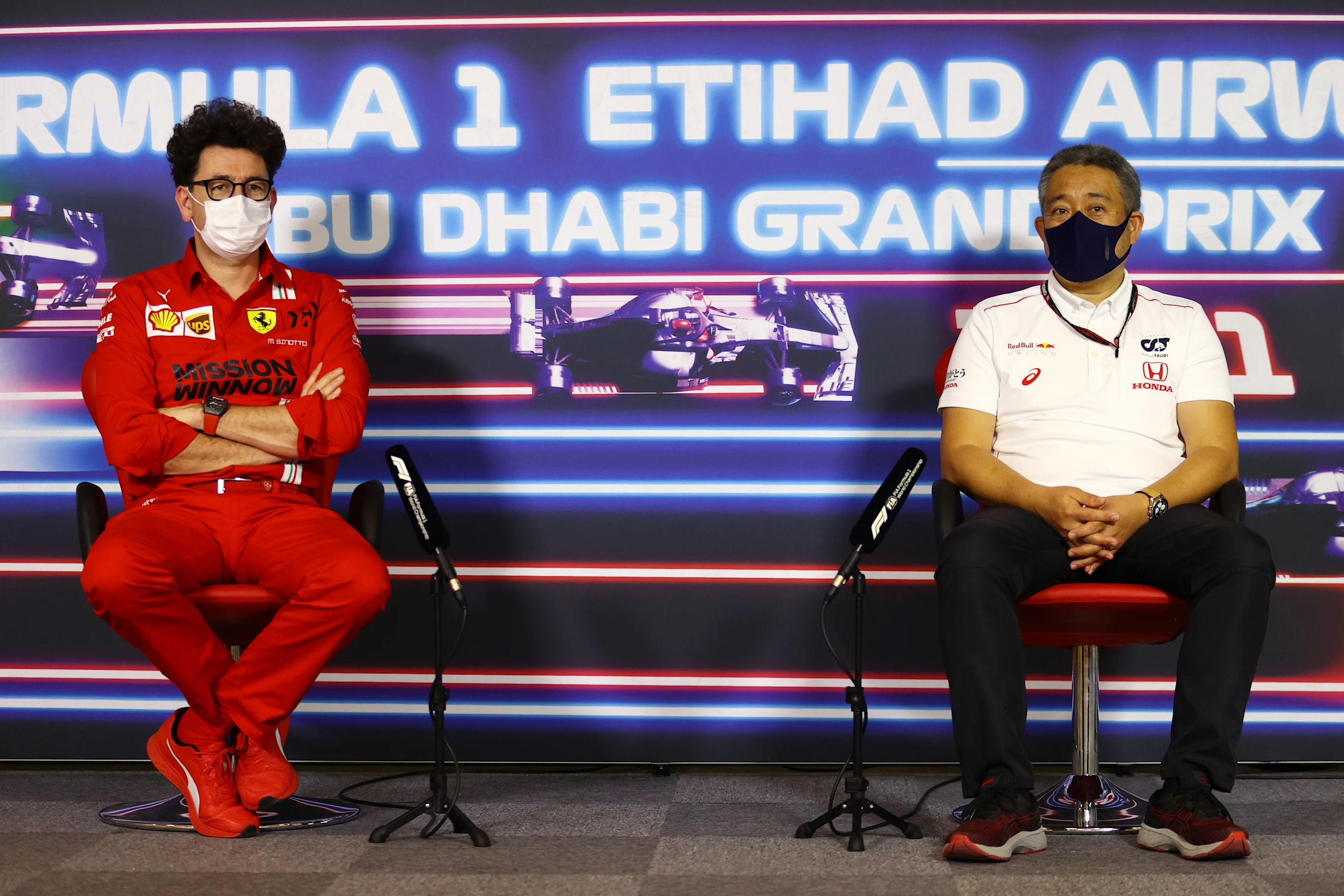 ABU DHABI, UNITED ARAB EMIRATES - DECEMBER 10: Scuderia Ferrari Team Principal Mattia Binotto and