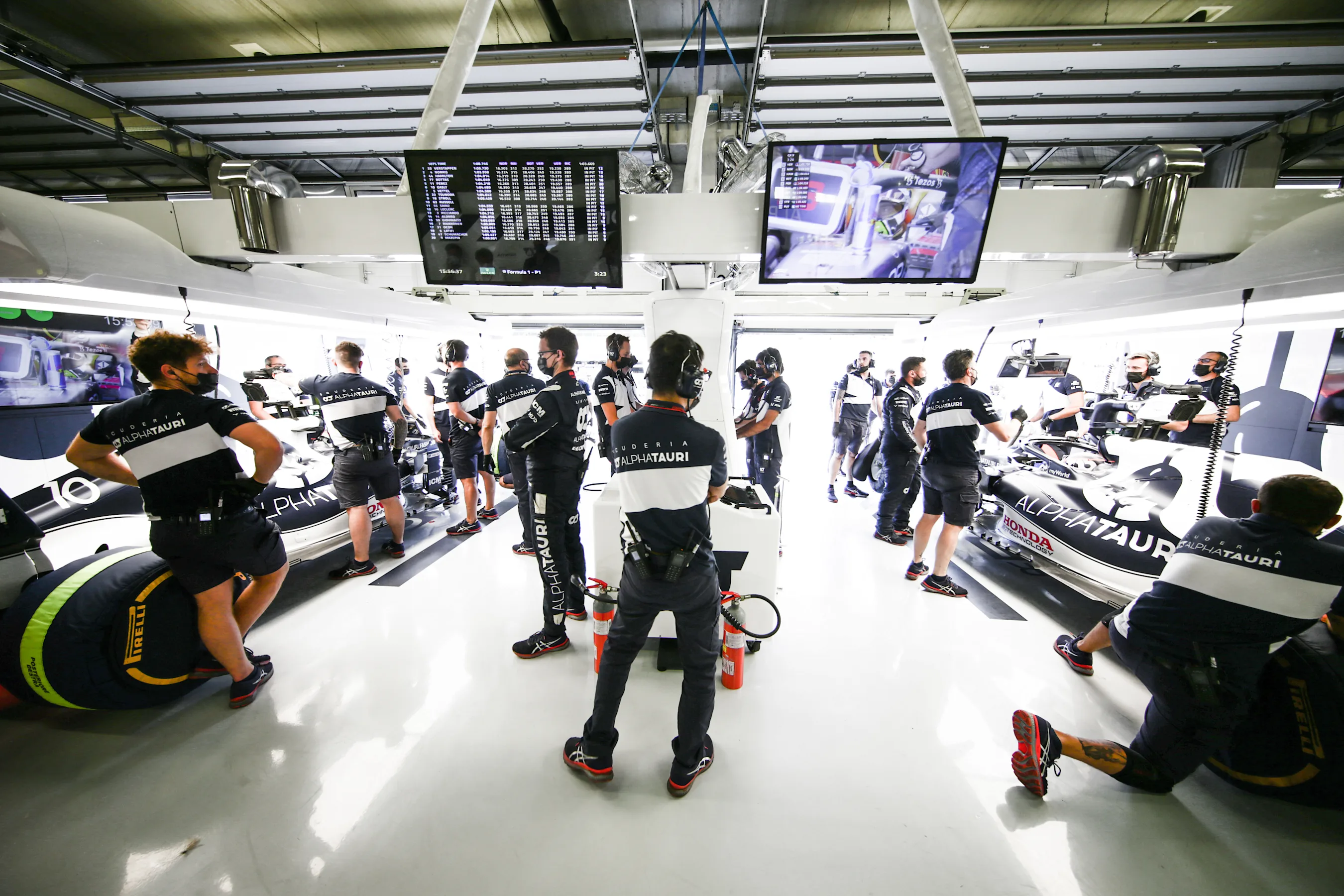 SPIELBERG, AUSTRIA - JULY 03: Scuderia AlphaTauri garage during qualifying ahead of the F1 Grand