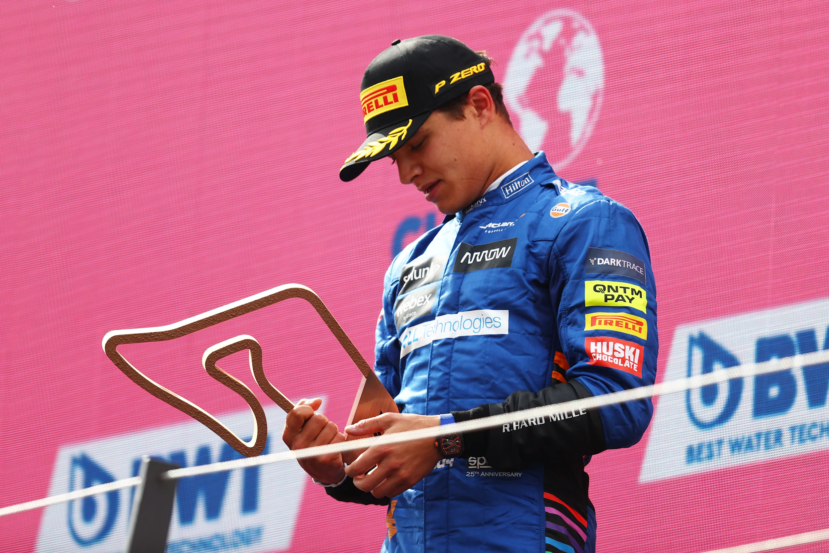 SPIELBERG, AUSTRIA - JULY 04: Third placed Lando Norris of Great Britain and McLaren F1 celebrates