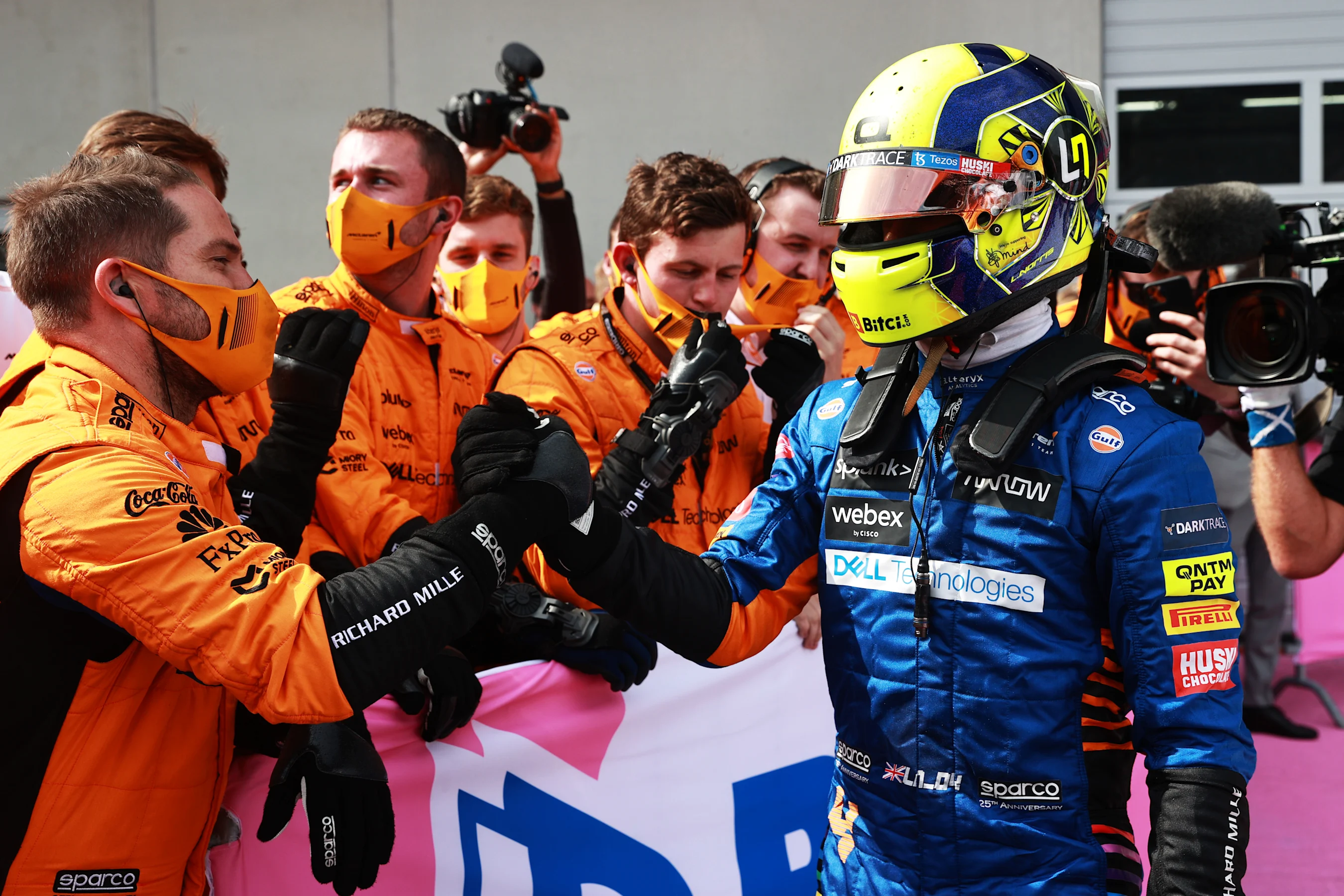 SPIELBERG, AUSTRIA - JULY 04: Third placed Lando Norris of Great Britain and McLaren F1 celebrates