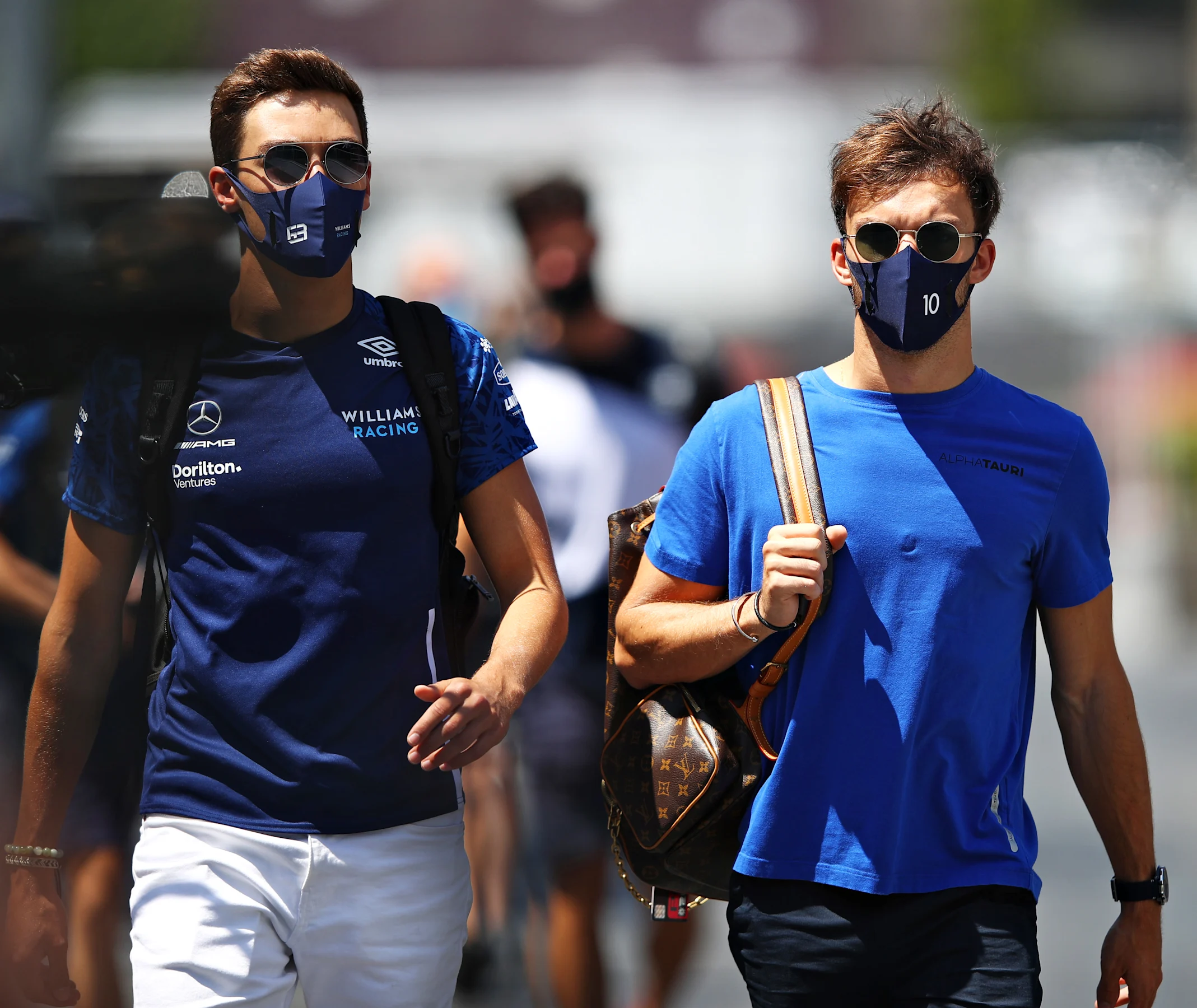 BAKU, AZERBAIJAN - JUNE 05: George Russell of Great Britain and Williams and Pierre Gasly of France