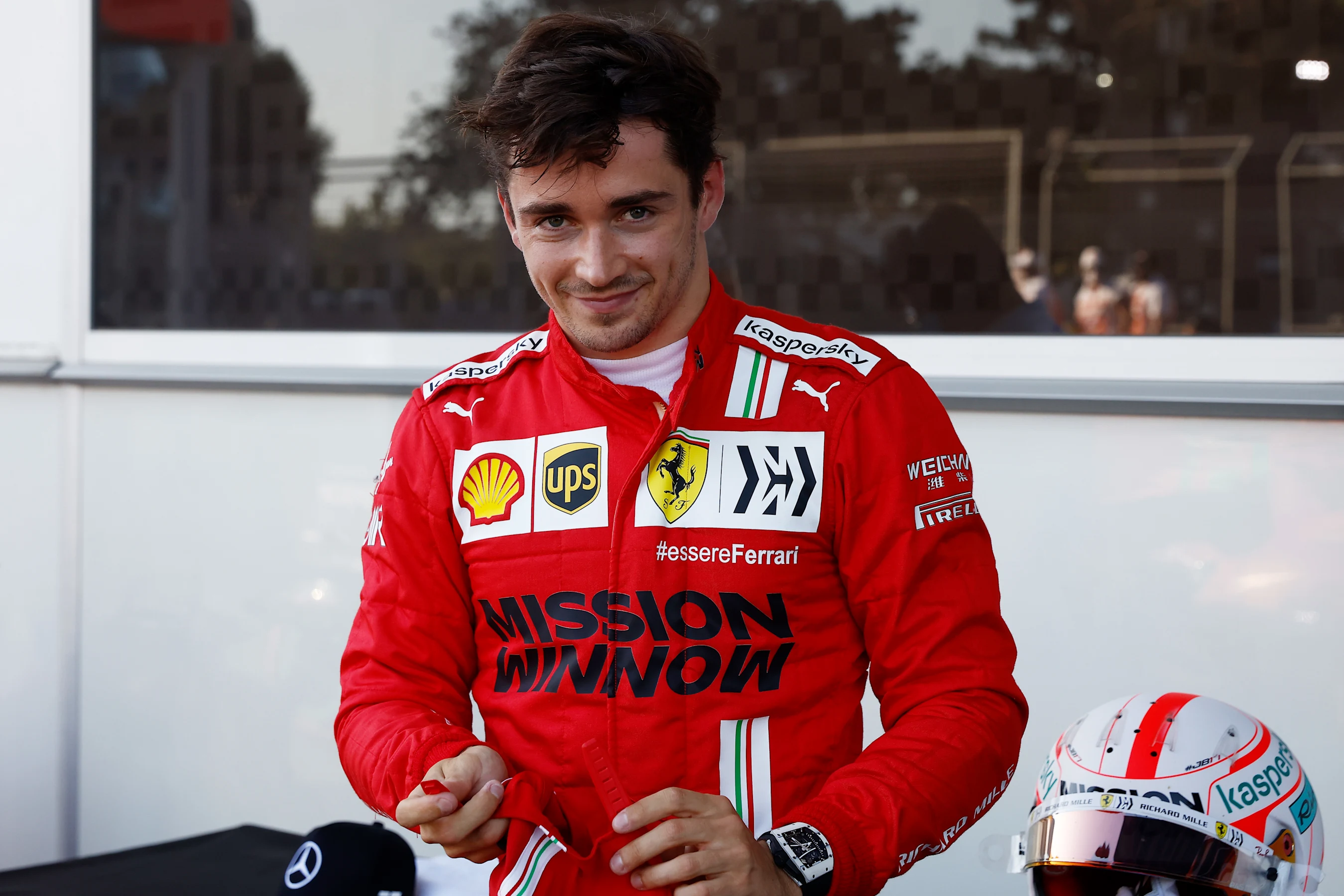BAKU, AZERBAIJAN - JUNE 05: Pole position qualifier Charles Leclerc of Monaco and Ferrari