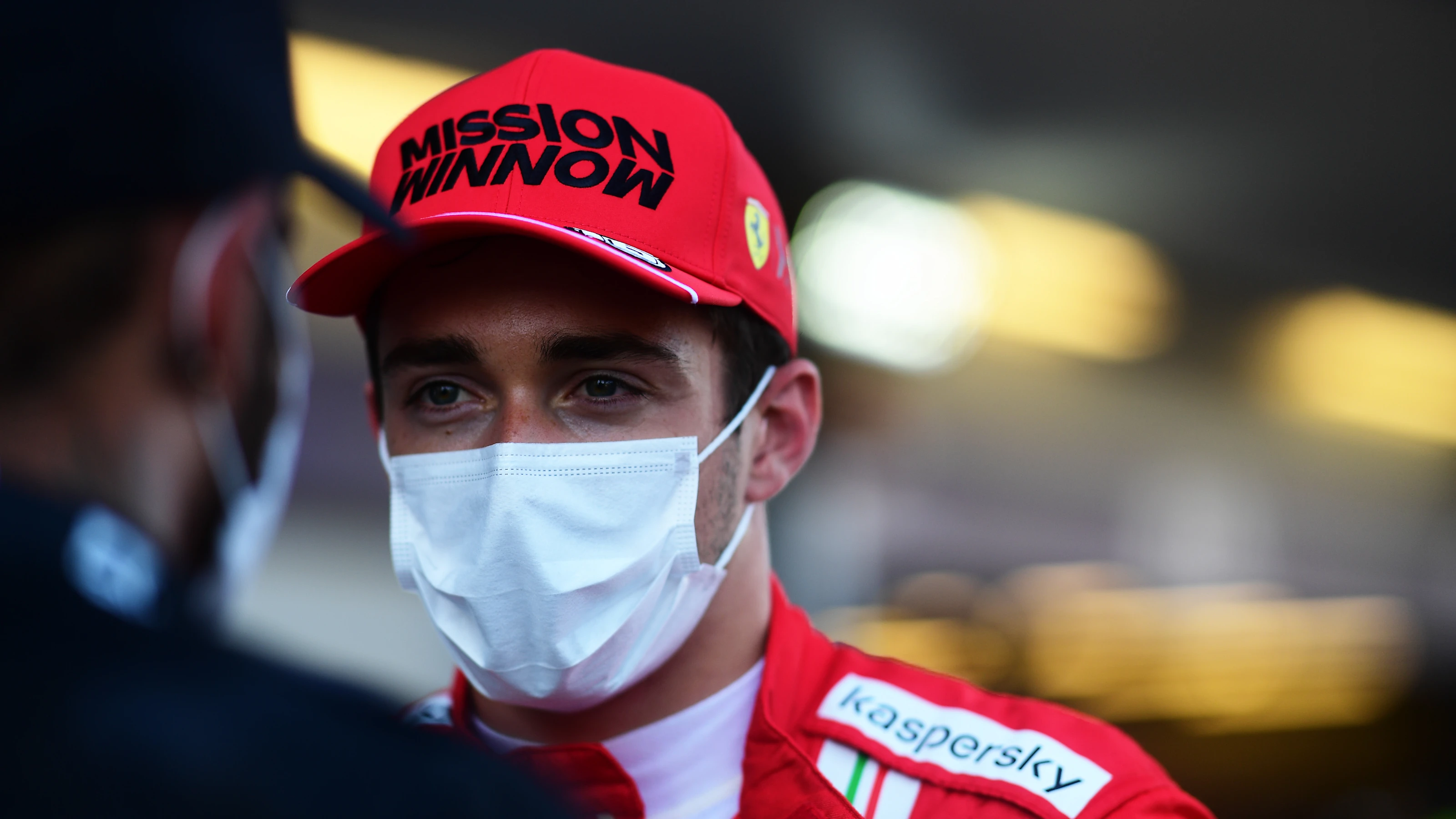 BAKU, AZERBAIJAN - JUNE 05: Pole position qualifier Charles Leclerc of Monaco and Ferrari talks