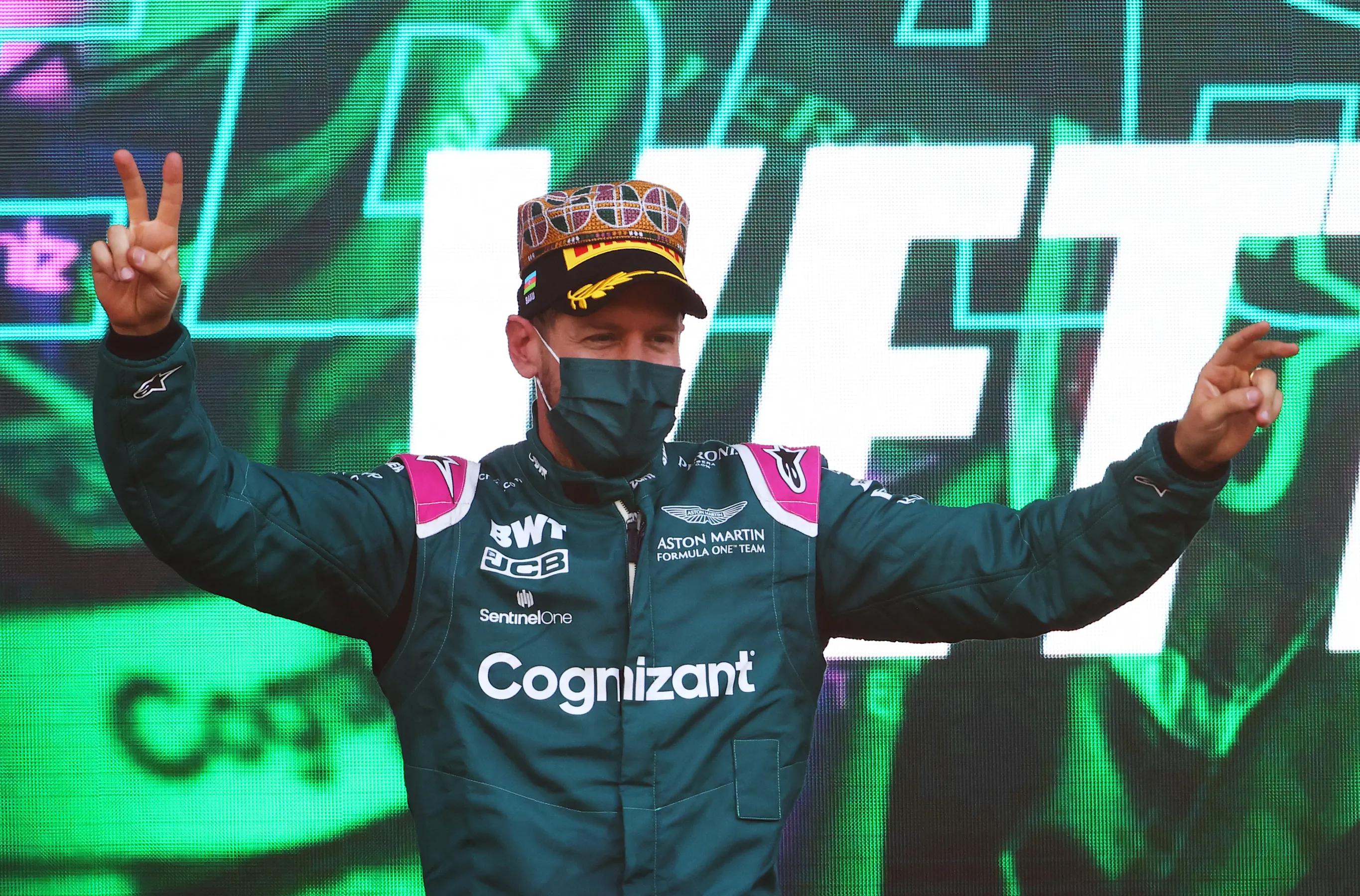 BAKU, AZERBAIJAN - JUNE 06: Second placed Sebastian Vettel of Germany and Aston Martin F1 Team