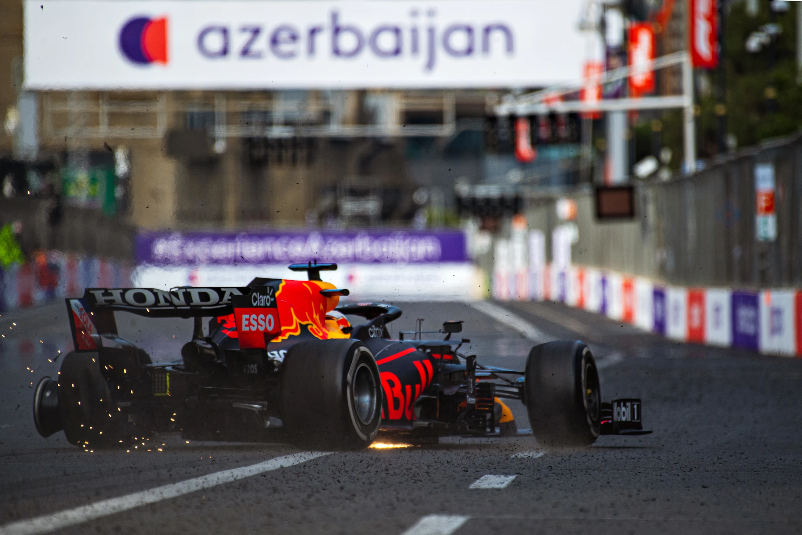BAKU, AZERBAIJAN - JUNE 06: The rear left tyre of Max Verstappen of the Netherlands driving the