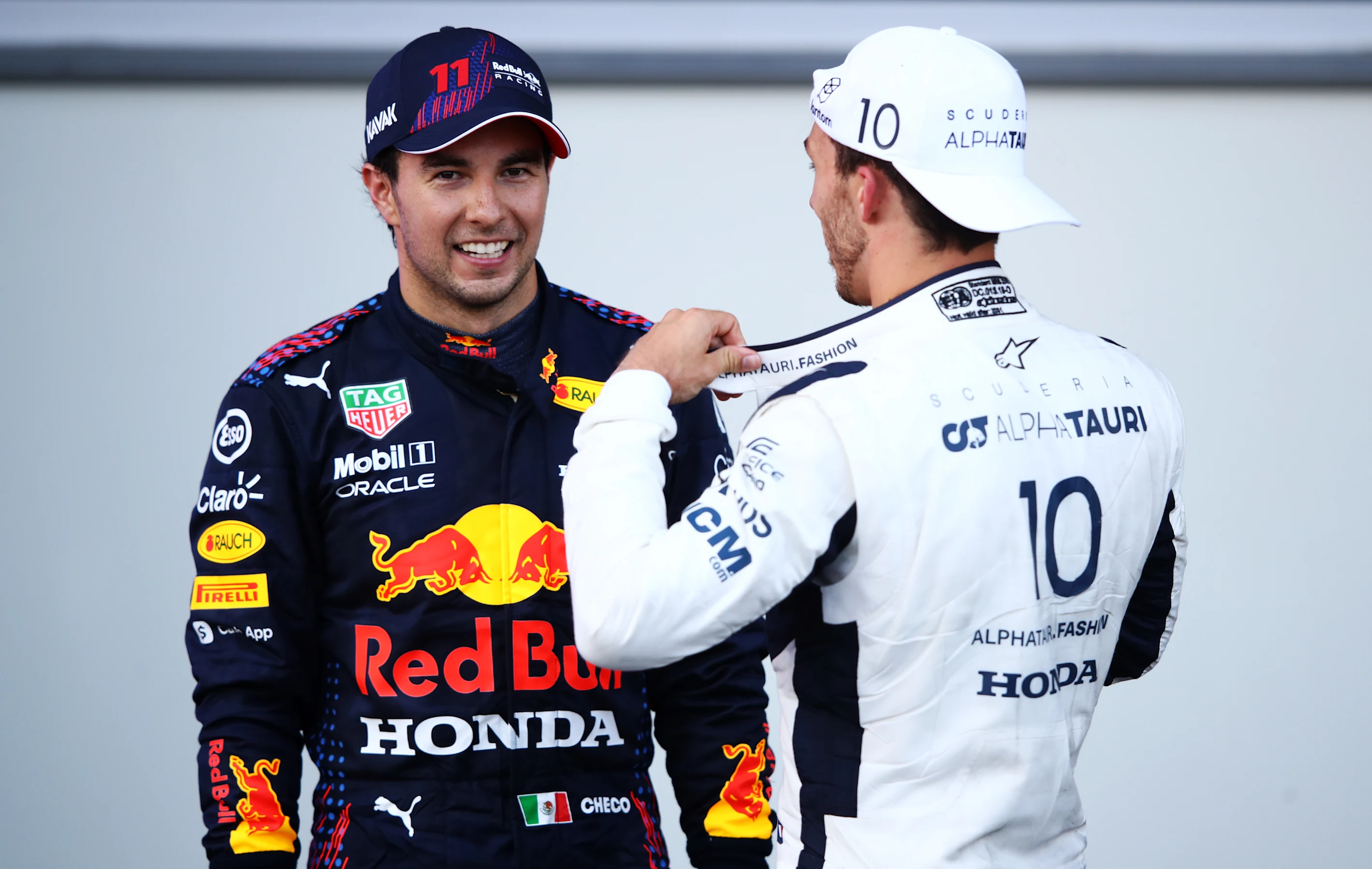 BAKU, AZERBAIJAN - JUNE 06: Race winner Sergio Perez of Mexico and Red Bull Racing and third placed