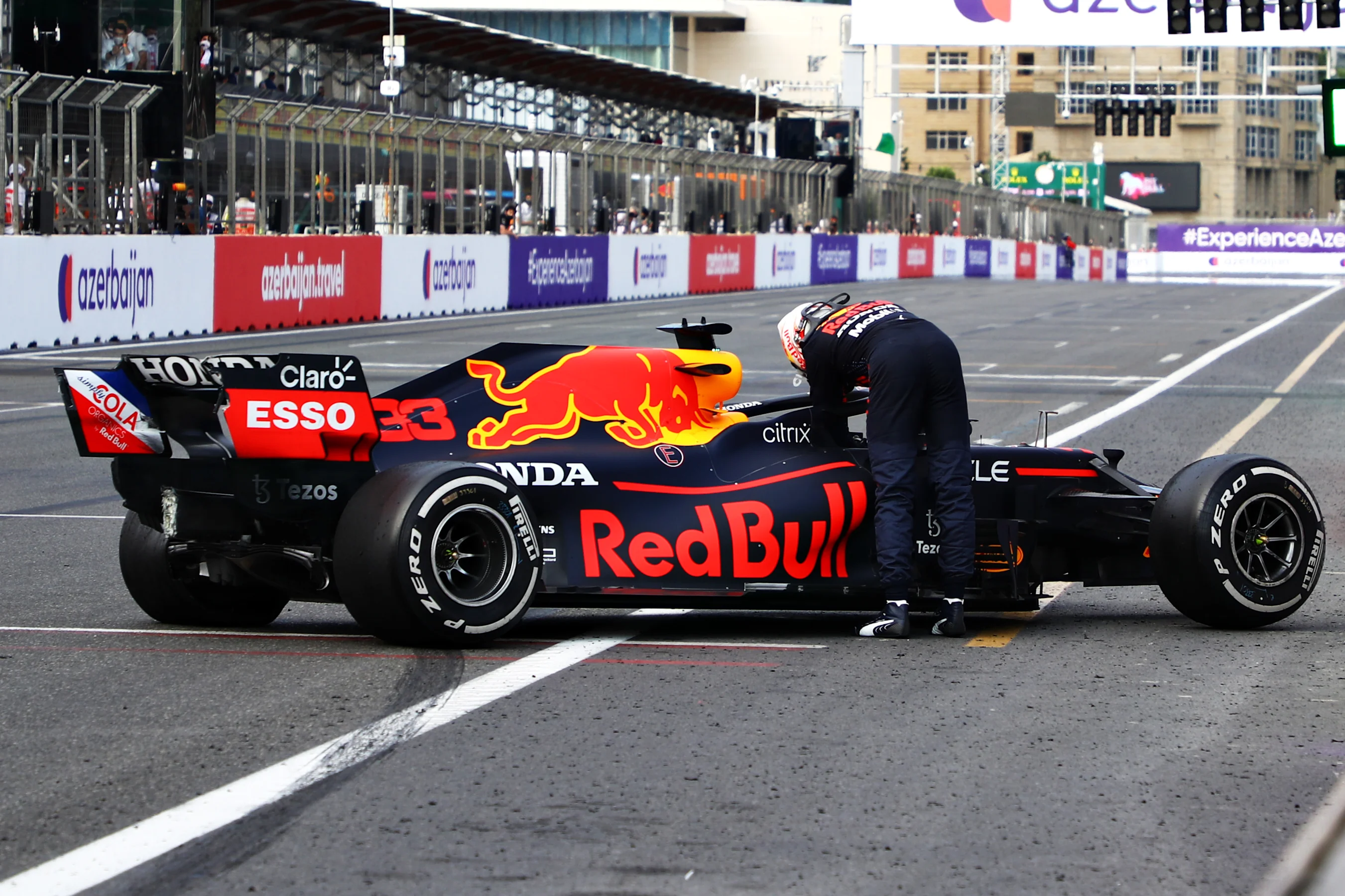 BAKU, AZERBAIJAN - JUNE 06: Max Verstappen of Netherlands and Red Bull Racing climbs out of his car