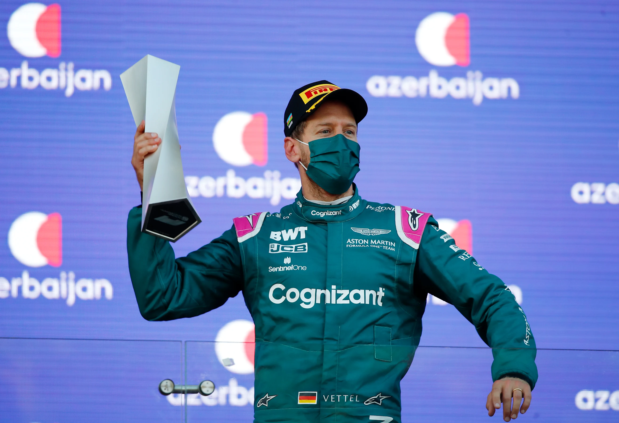 BAKU, AZERBAIJAN - JUNE 06: Second placed Sebastian Vettel of Germany and Aston Martin F1 Team