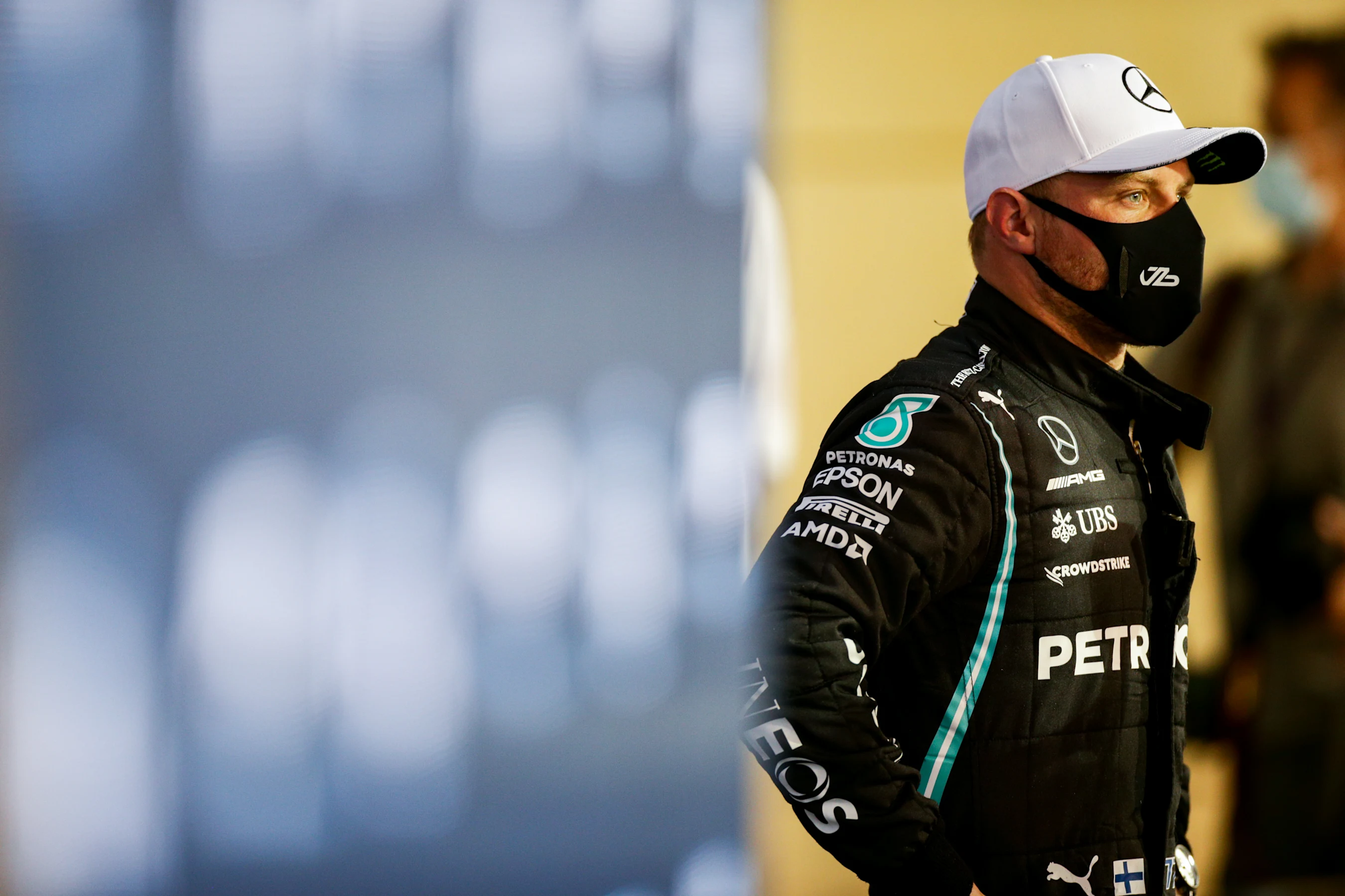 BAHRAIN, BAHRAIN - MARCH 27: Valterri Bottas of Mercedes and Finland  during qualifying ahead of