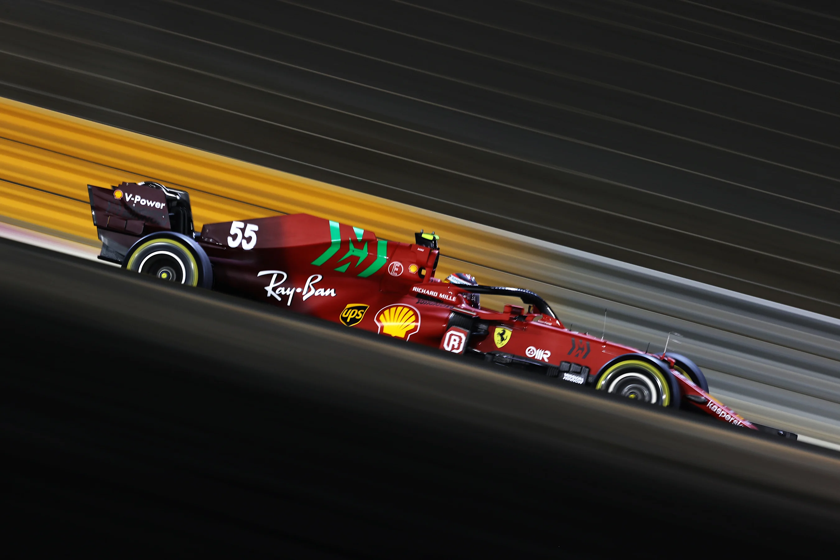 BAHRAIN, BAHRAIN - MARCH 28: Carlos Sainz of Spain driving the (55) Scuderia Ferrari SF21 on track