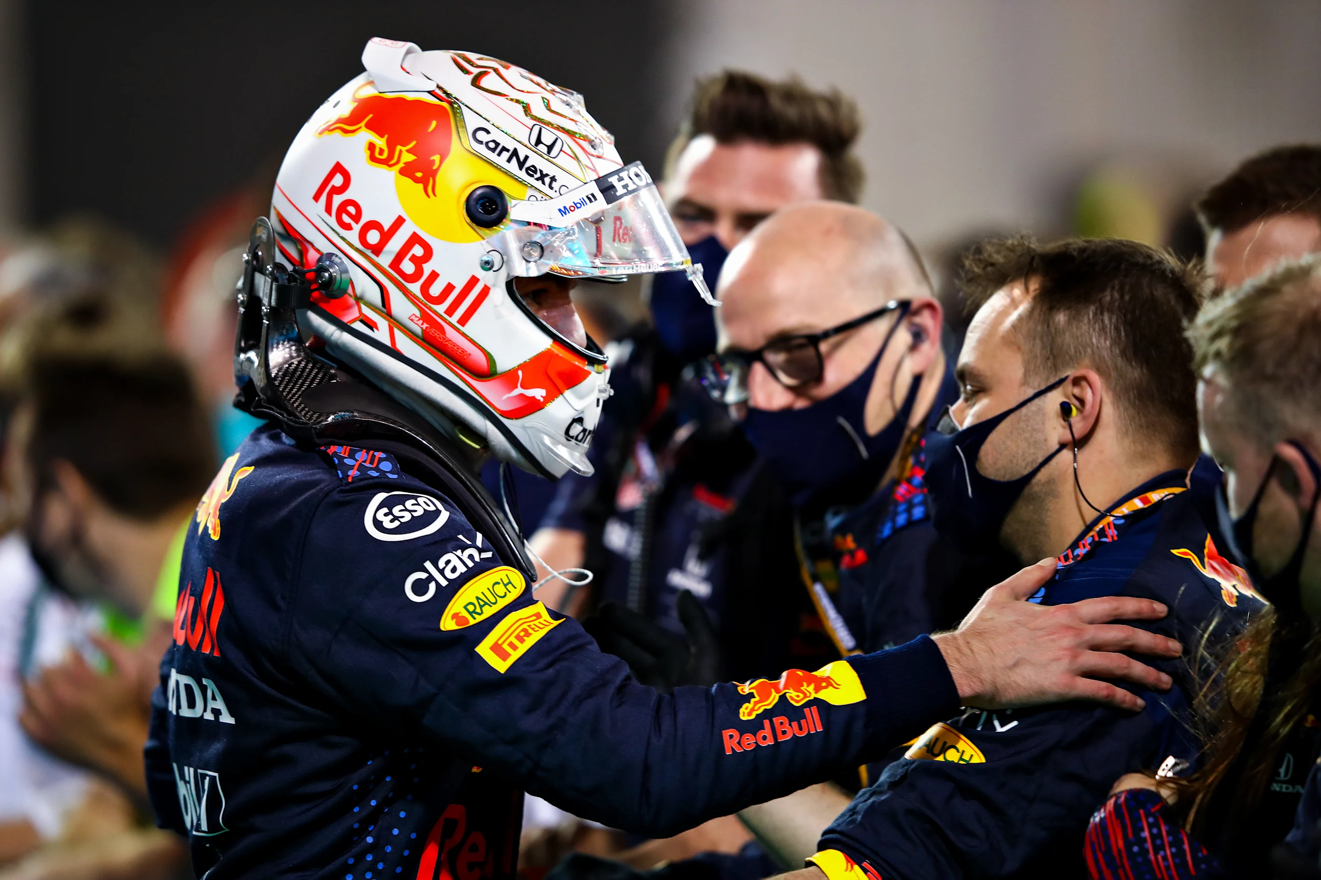 BAHRAIN, BAHRAIN - MARCH 28: Second placed Max Verstappen of Netherlands and Red Bull Racing