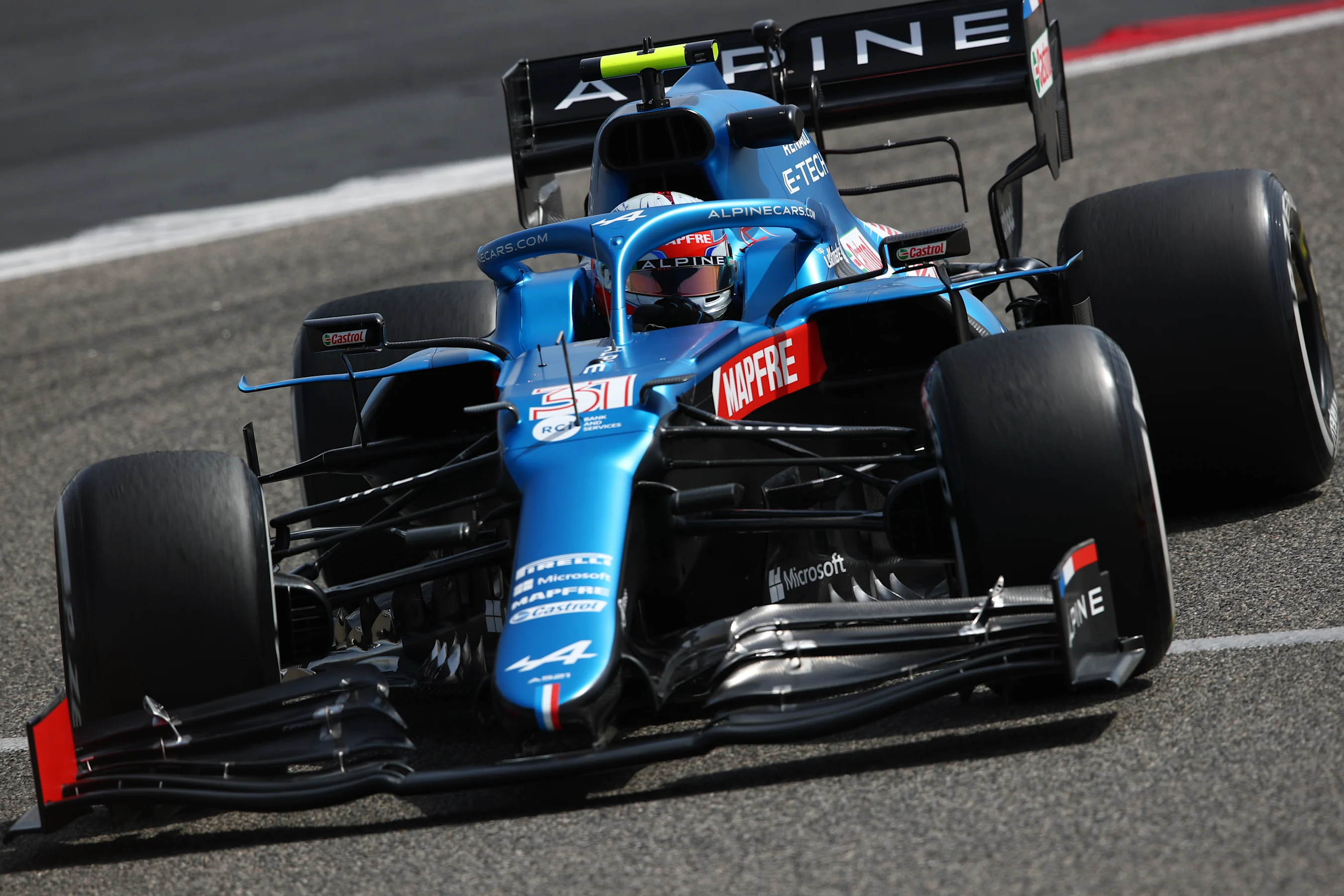 BAHRAIN, BAHRAIN - MARCH 12: Esteban Ocon of France driving the (31) Alpine A521 Renault on track