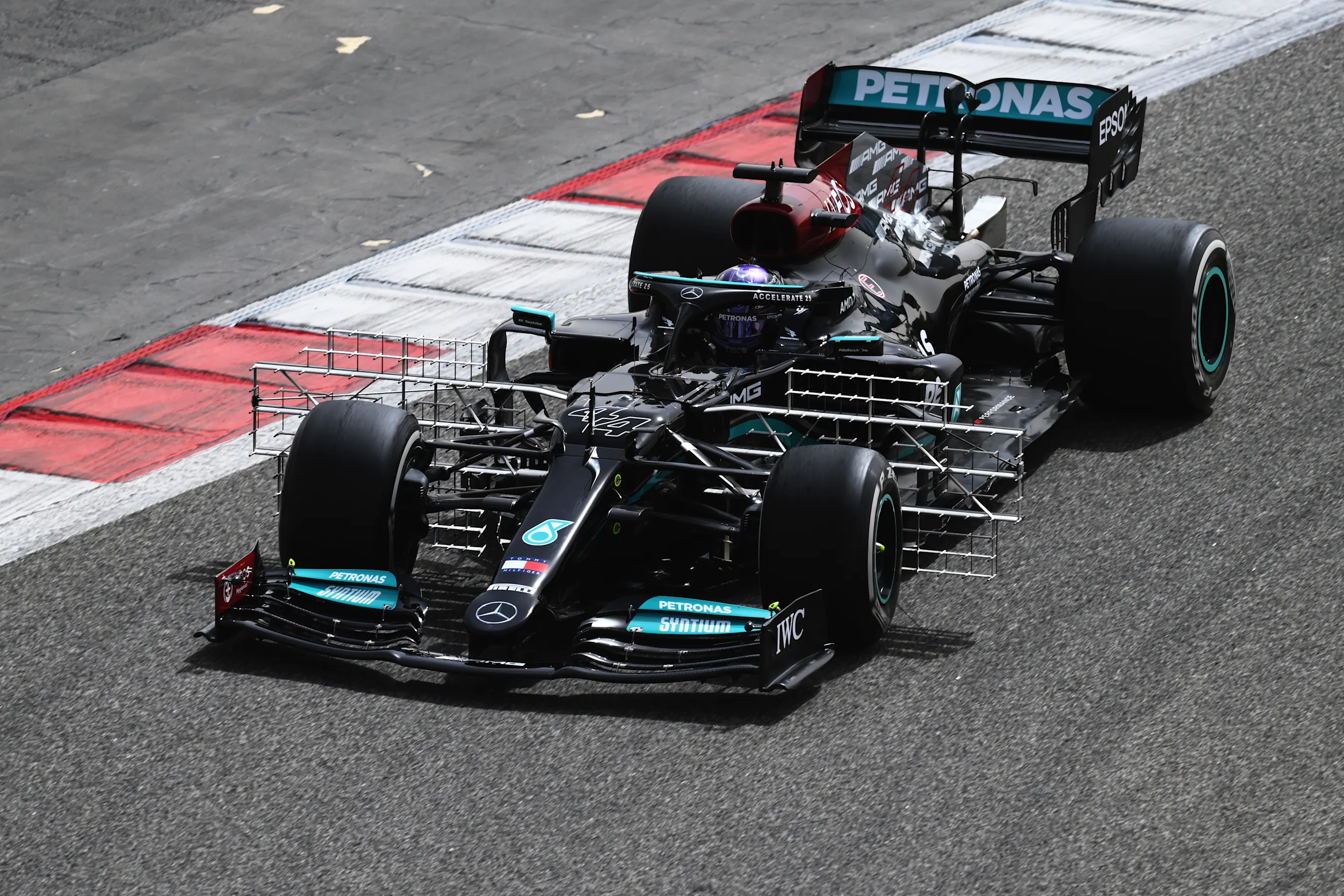 BAHRAIN, BAHRAIN - MARCH 13: Lewis Hamilton of Great Britain driving the (44) Mercedes AMG Petronas