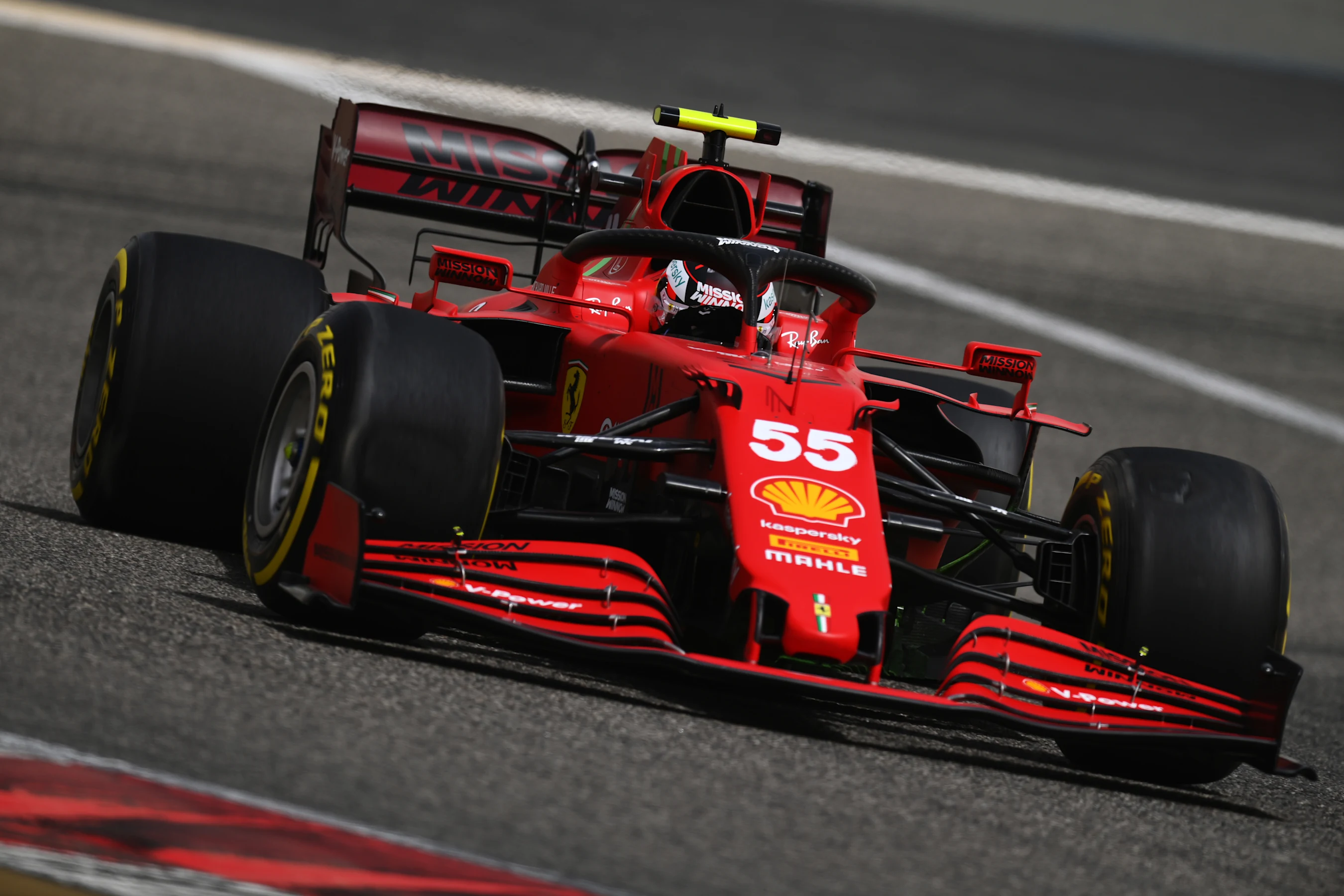 BAHRAIN, BAHRAIN - MARCH 13: Carlos Sainz of Spain driving the (55) Scuderia Ferrari SF21 on track