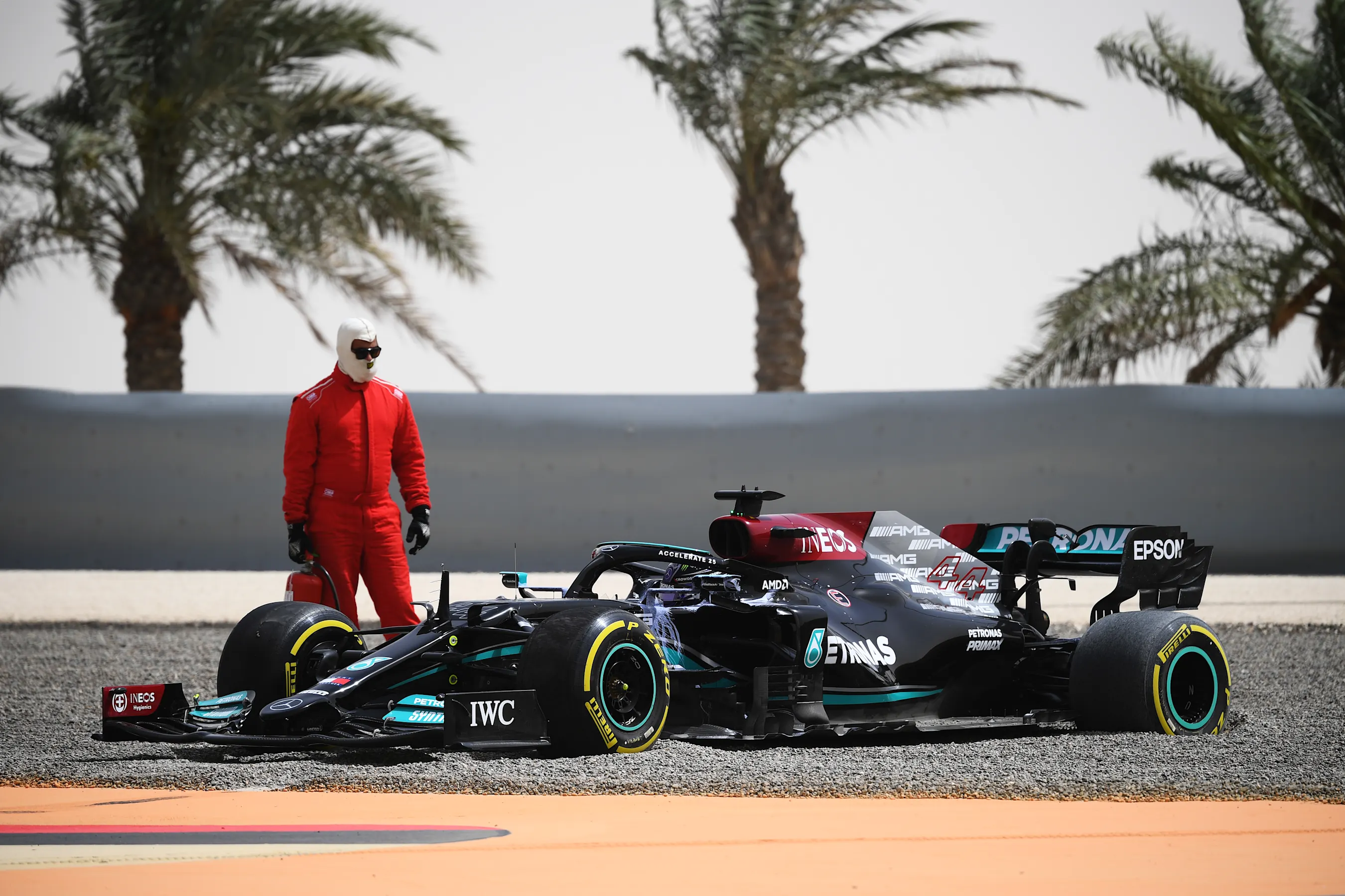 BAHRAIN, BAHRAIN - MARCH 13: Lewis Hamilton of Great Britain driving the (44) Mercedes AMG Petronas