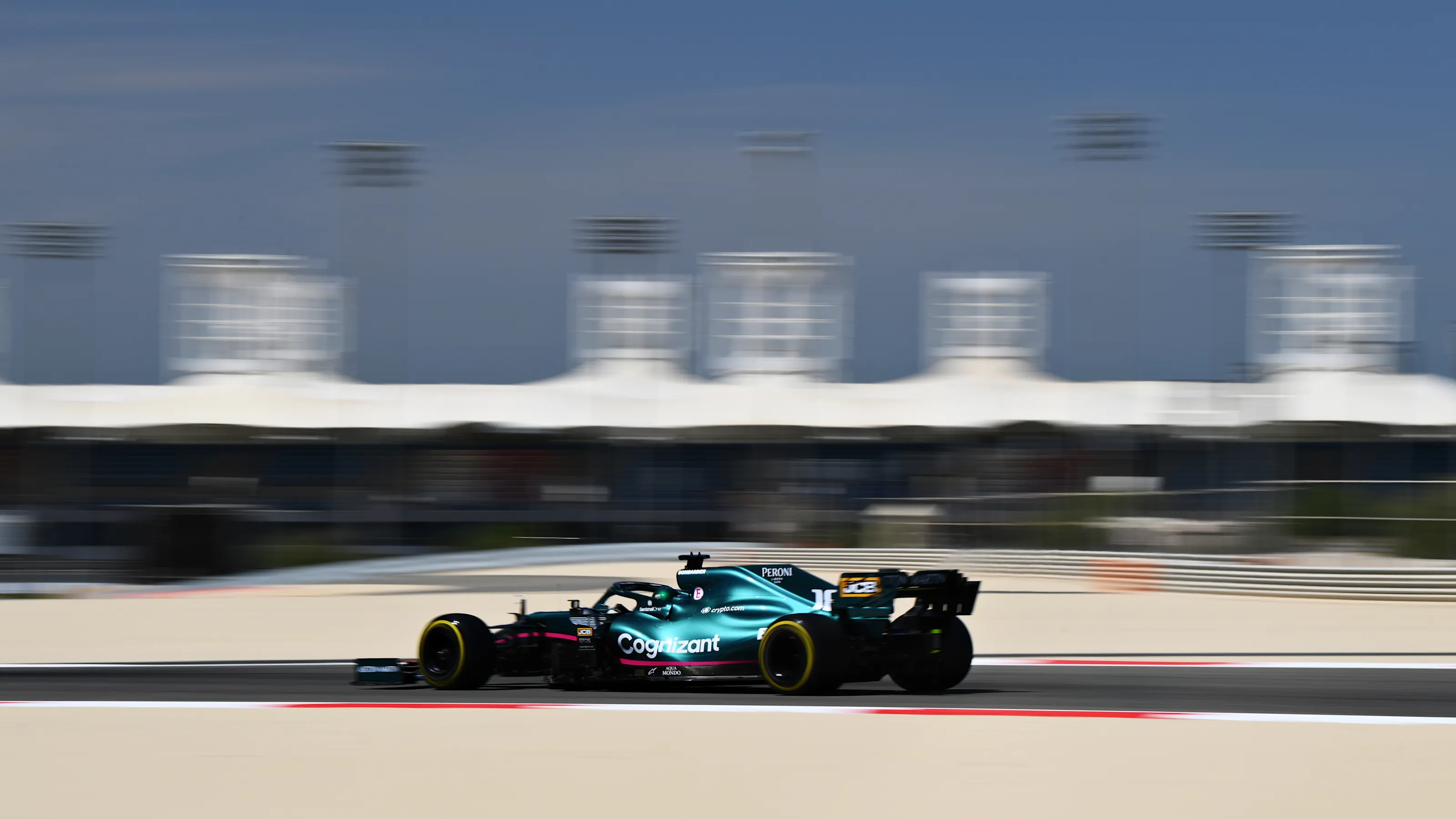 BAHRAIN, BAHRAIN - MARCH 14: Lance Stroll of Canada driving the (18) Aston Martin AMR21 Mercedes