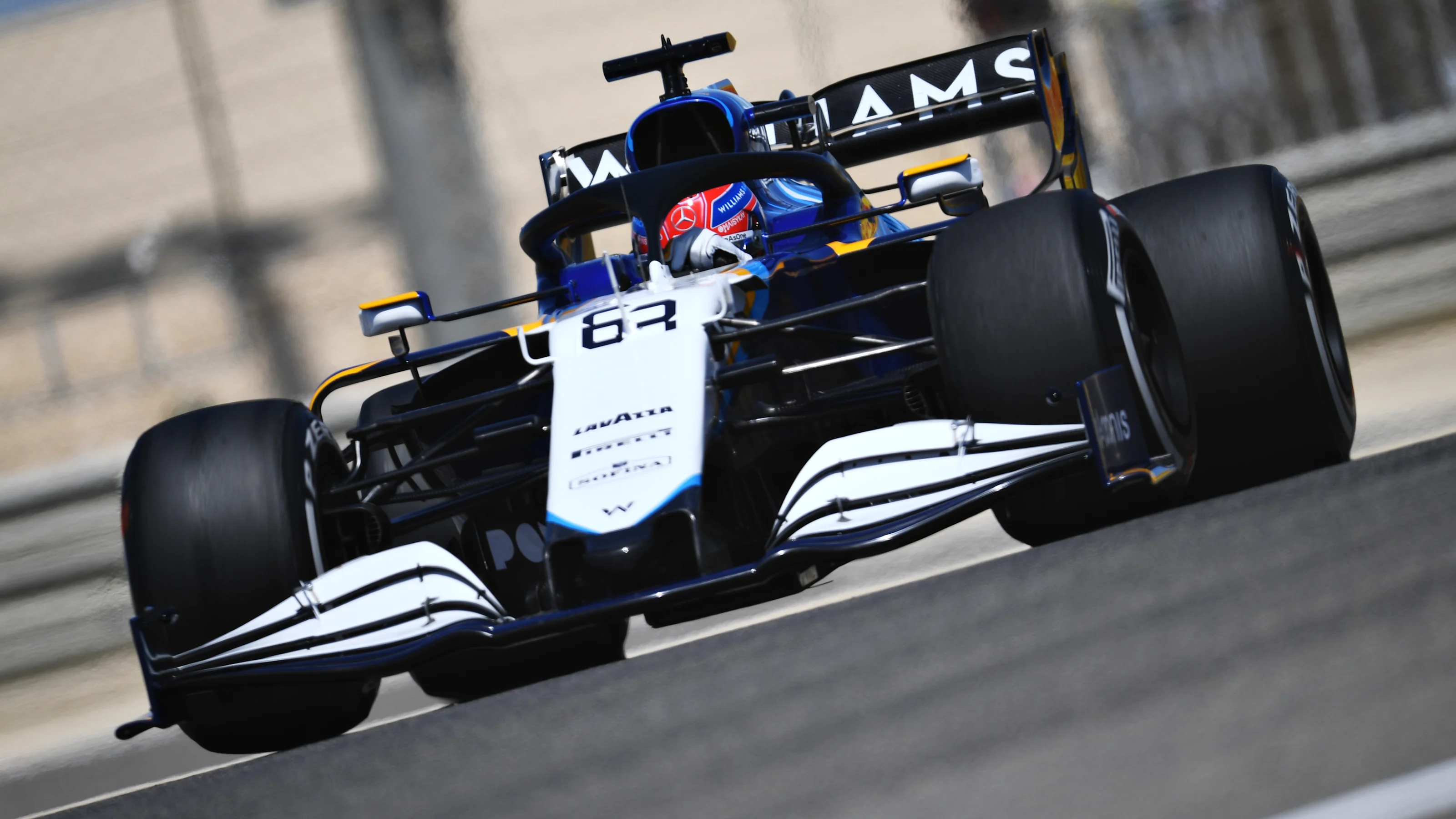 BAHRAIN, BAHRAIN - MARCH 14: George Russell of Great Britain driving the (63) Williams Racing FW43B