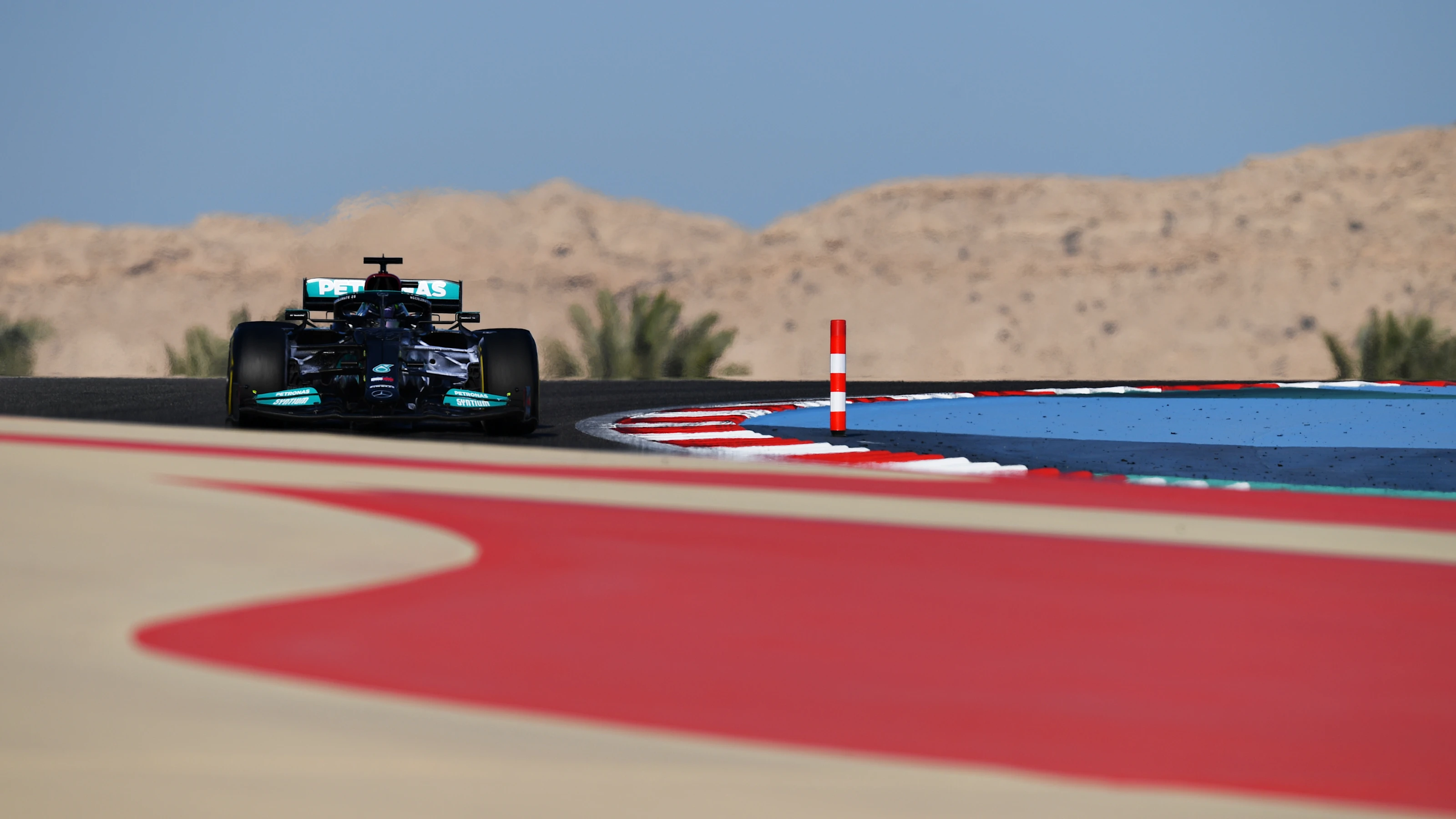 BAHRAIN, BAHRAIN - MARCH 14: Lewis Hamilton of Great Britain driving the (44) Mercedes AMG Petronas