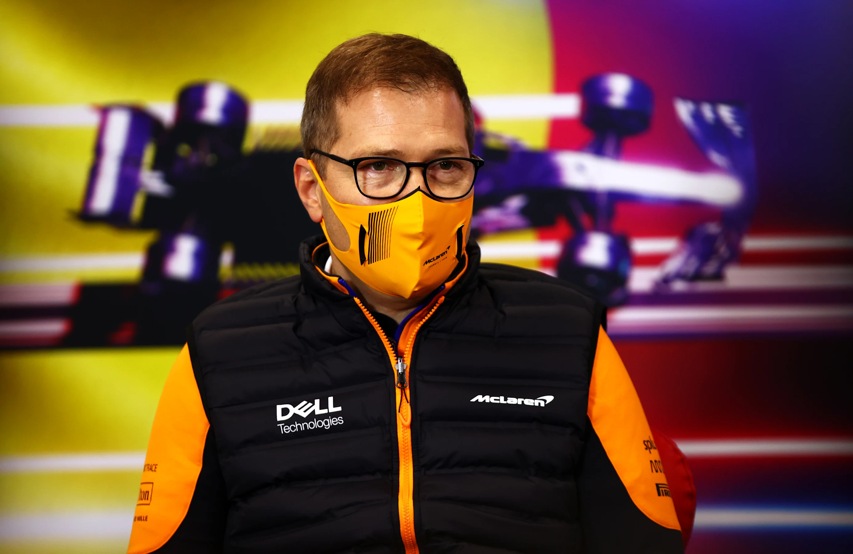 SPA, BELGIUM - AUGUST 27: McLaren Team Principal Andreas Seidl talks in the Team Principals Press