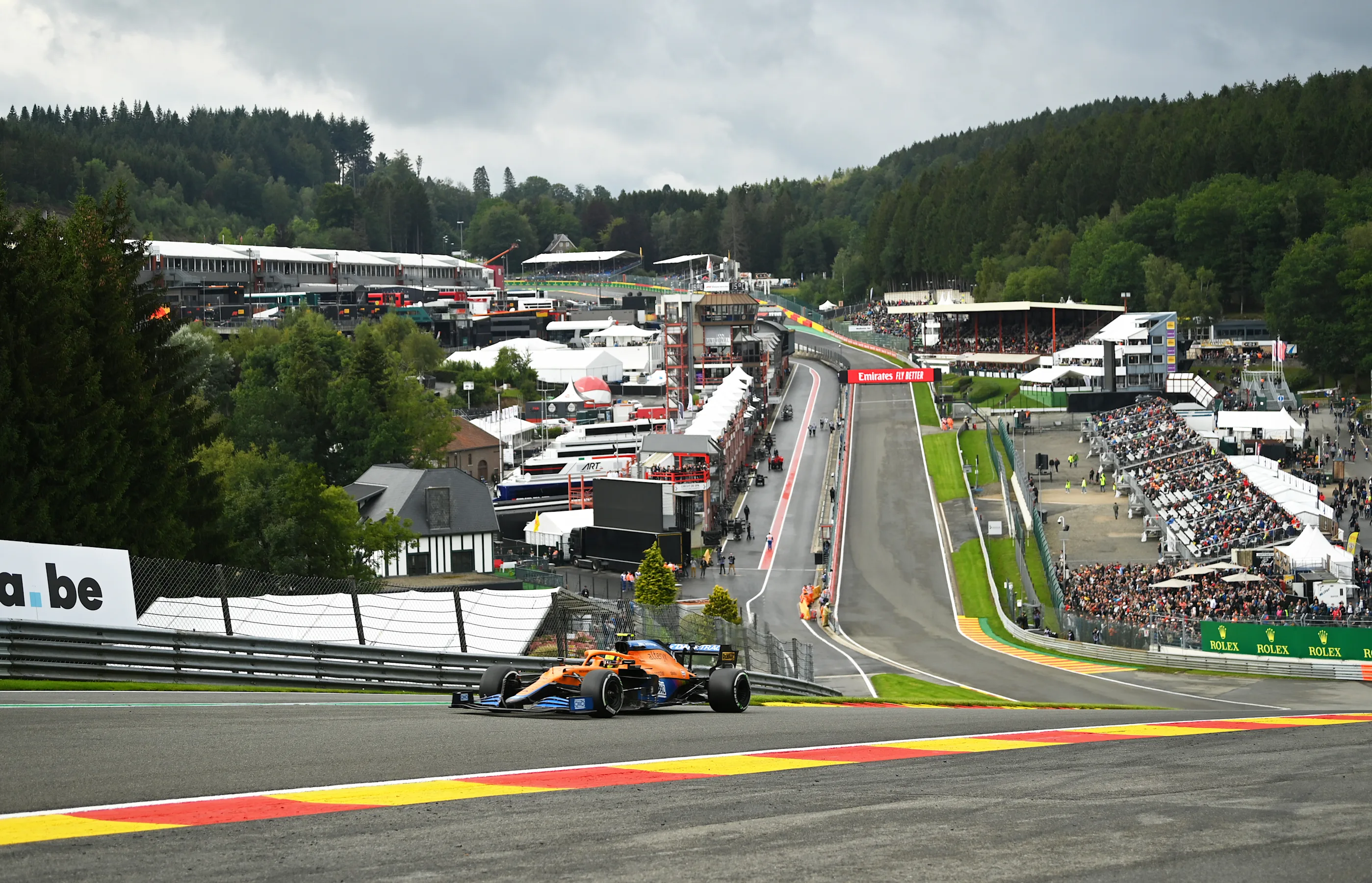 SPA, BELGIUM - AUGUST 27: Lando Norris of Great Britain driving the (4) McLaren F1 Team MCL35M