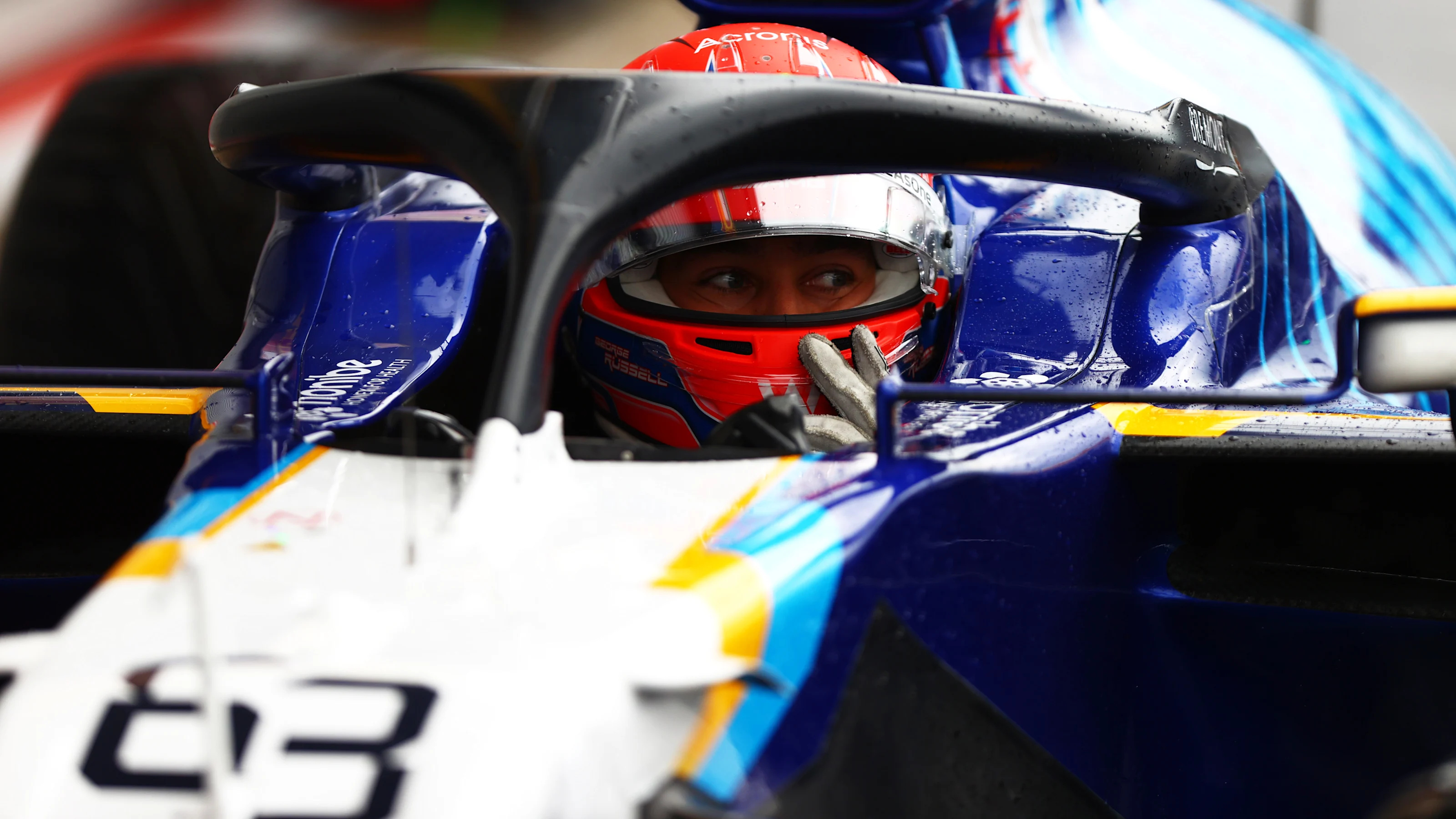 SPA, BELGIUM - AUGUST 28: Second place qualifier George Russell of Great Britain and Williams stops