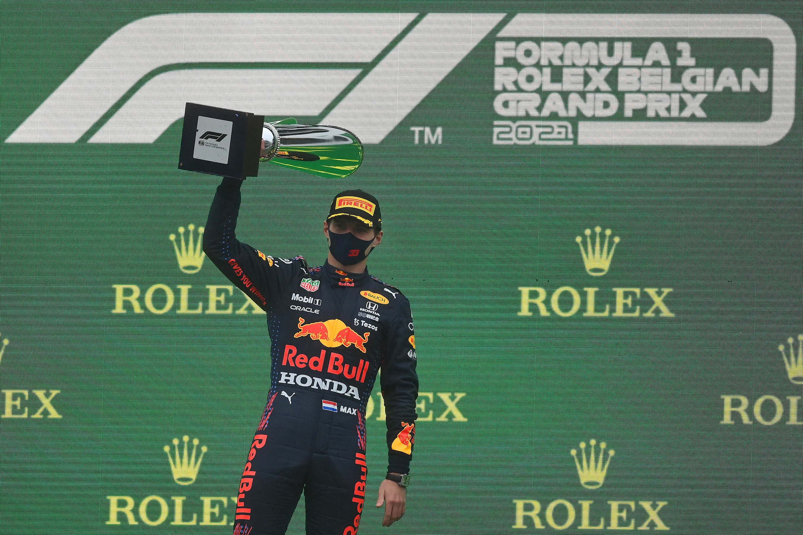 SPA, BELGIUM - AUGUST 29: Race winner Max Verstappen of Netherlands and Red Bull Racing celebrates