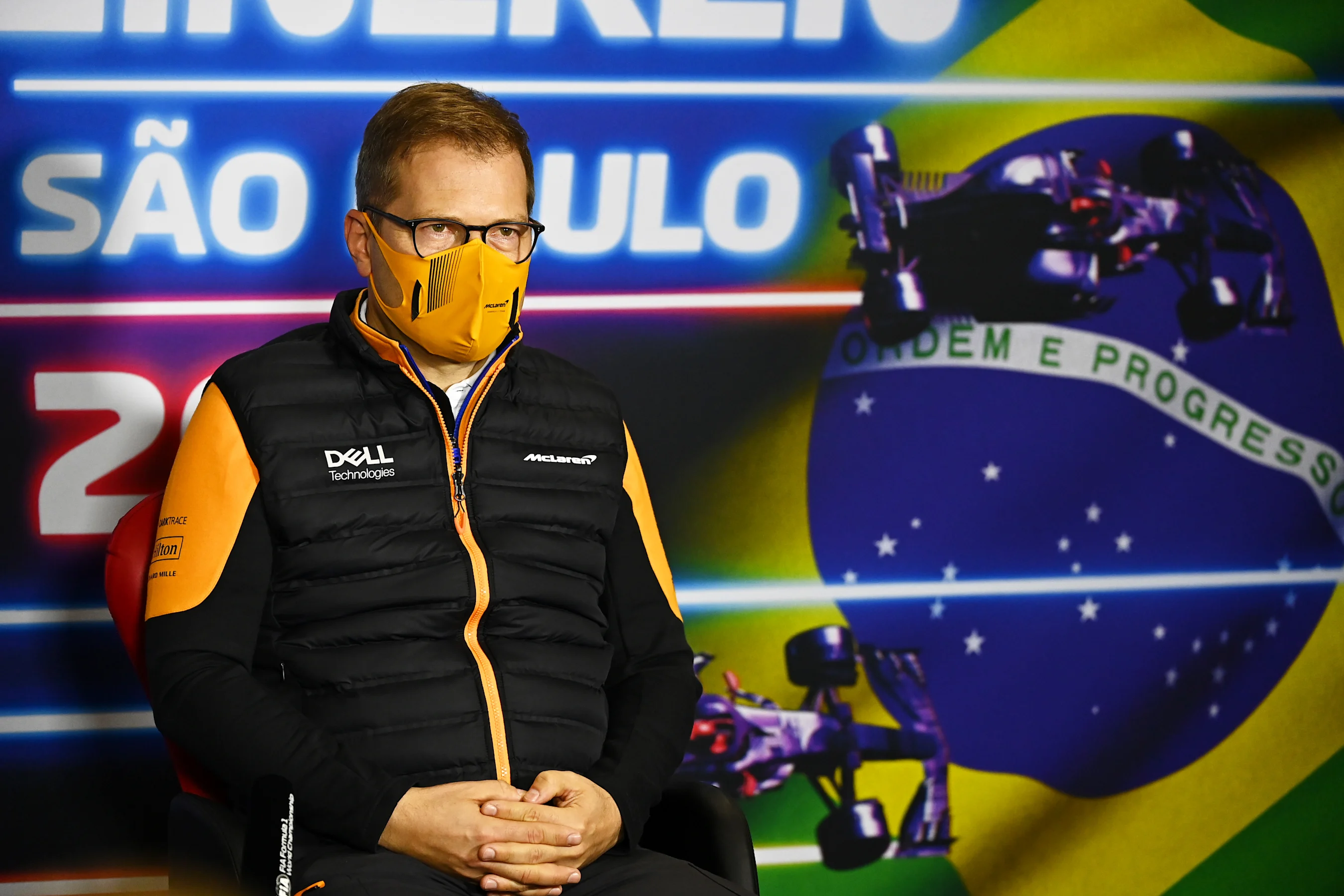 SAO PAULO, BRAZIL - NOVEMBER 12: McLaren Team Principal Andreas Seidl talks in the Team Principals