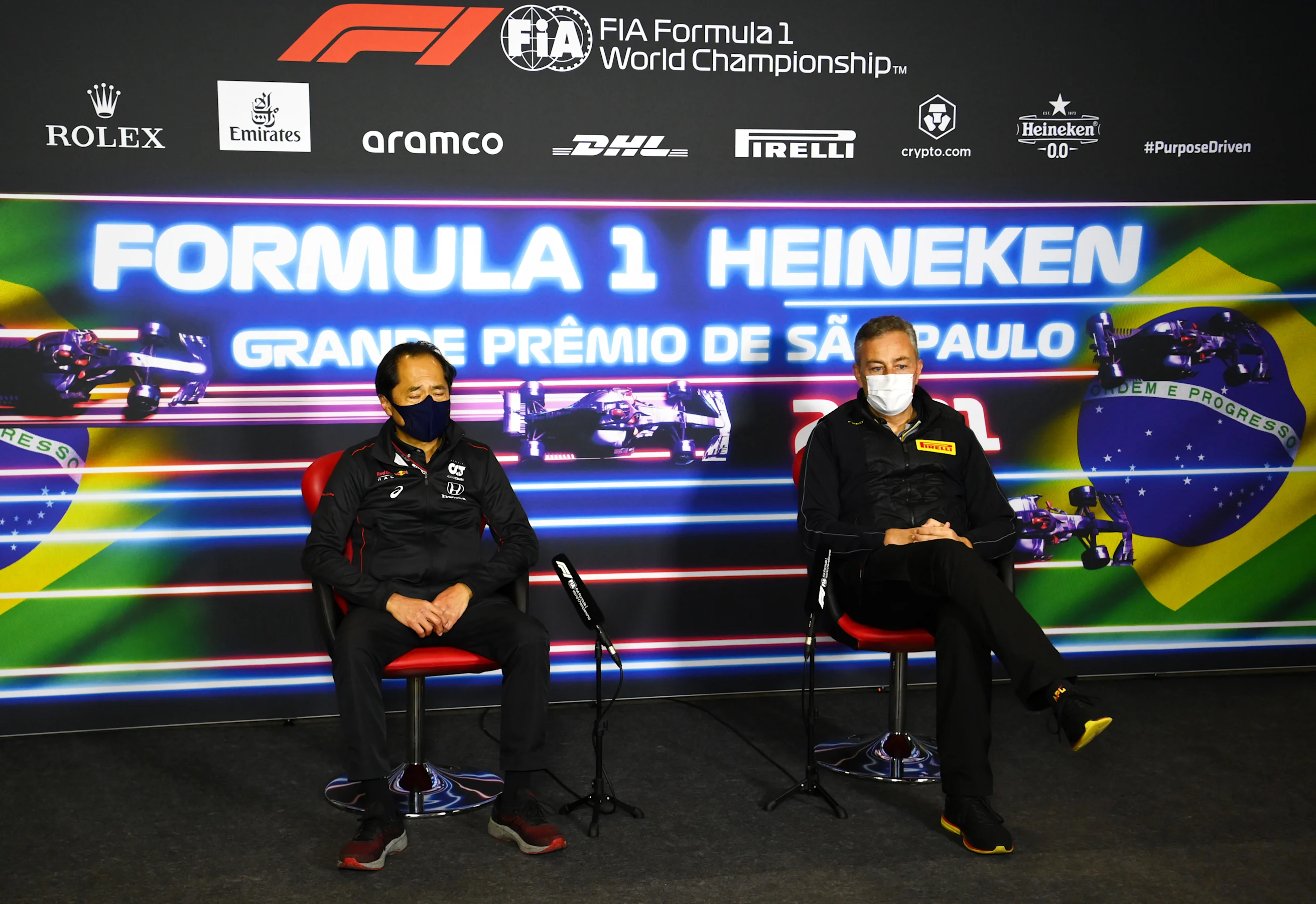 SAO PAULO, BRAZIL - NOVEMBER 12: Toyoharu Tanabe of Honda and Director of Pirelli F1 Mario Isola