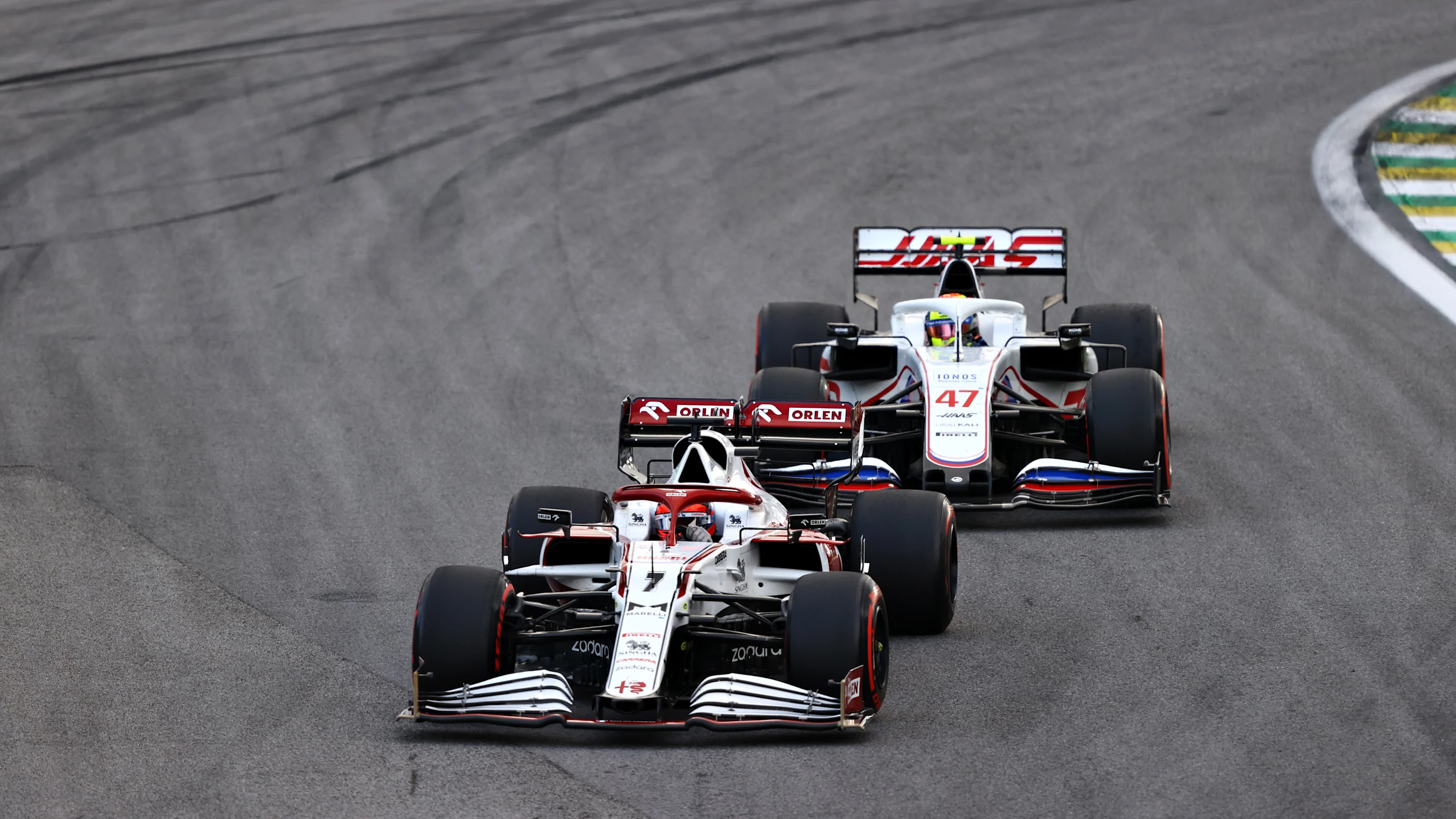 SAO PAULO, BRAZIL - NOVEMBER 13: Kimi Raikkonen of Finland driving the (7) Alfa Romeo Racing C41