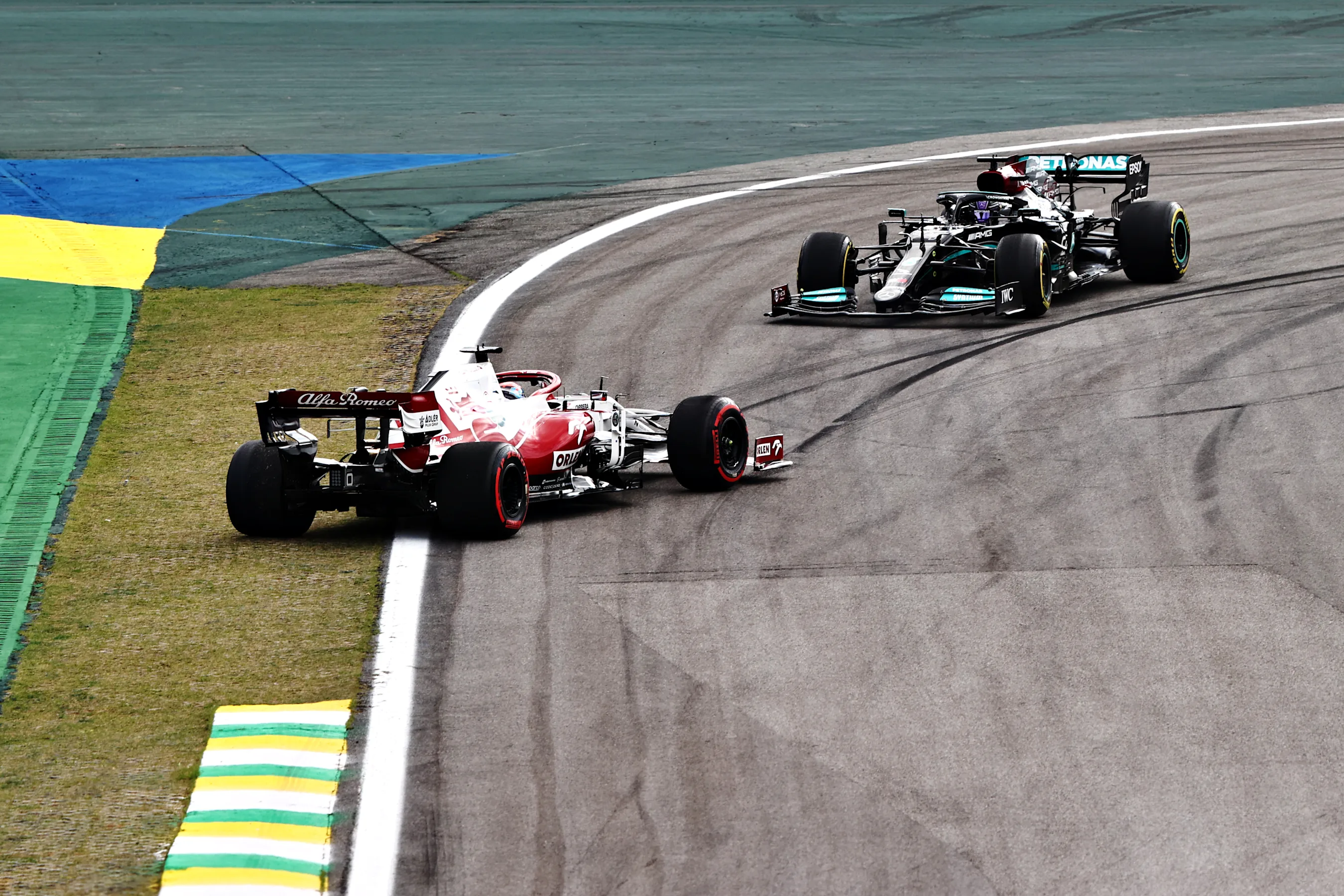 SAO PAULO, BRAZIL - NOVEMBER 13: Kimi Raikkonen of Finland driving the (7) Alfa Romeo Racing C41