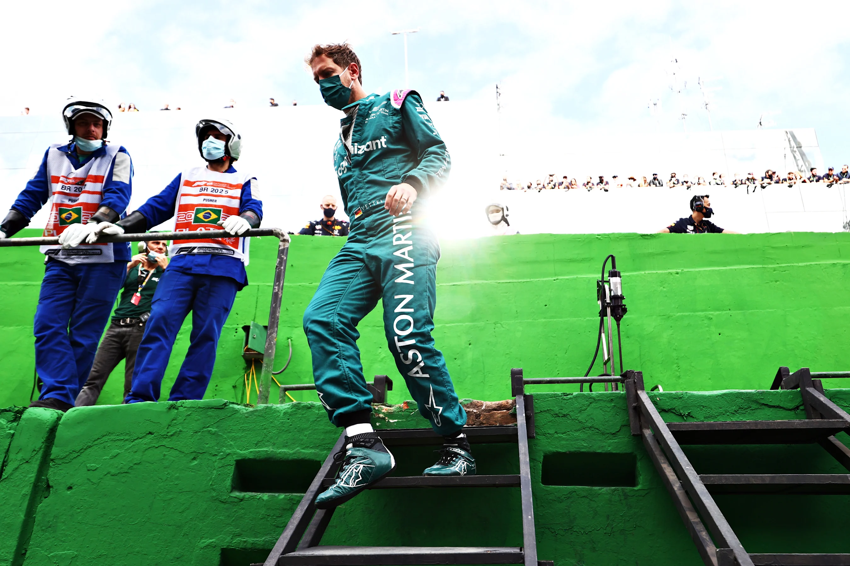 SAO PAULO, BRAZIL - NOVEMBER 13: Sebastian Vettel of Germany and Aston Martin F1 Team prepares to