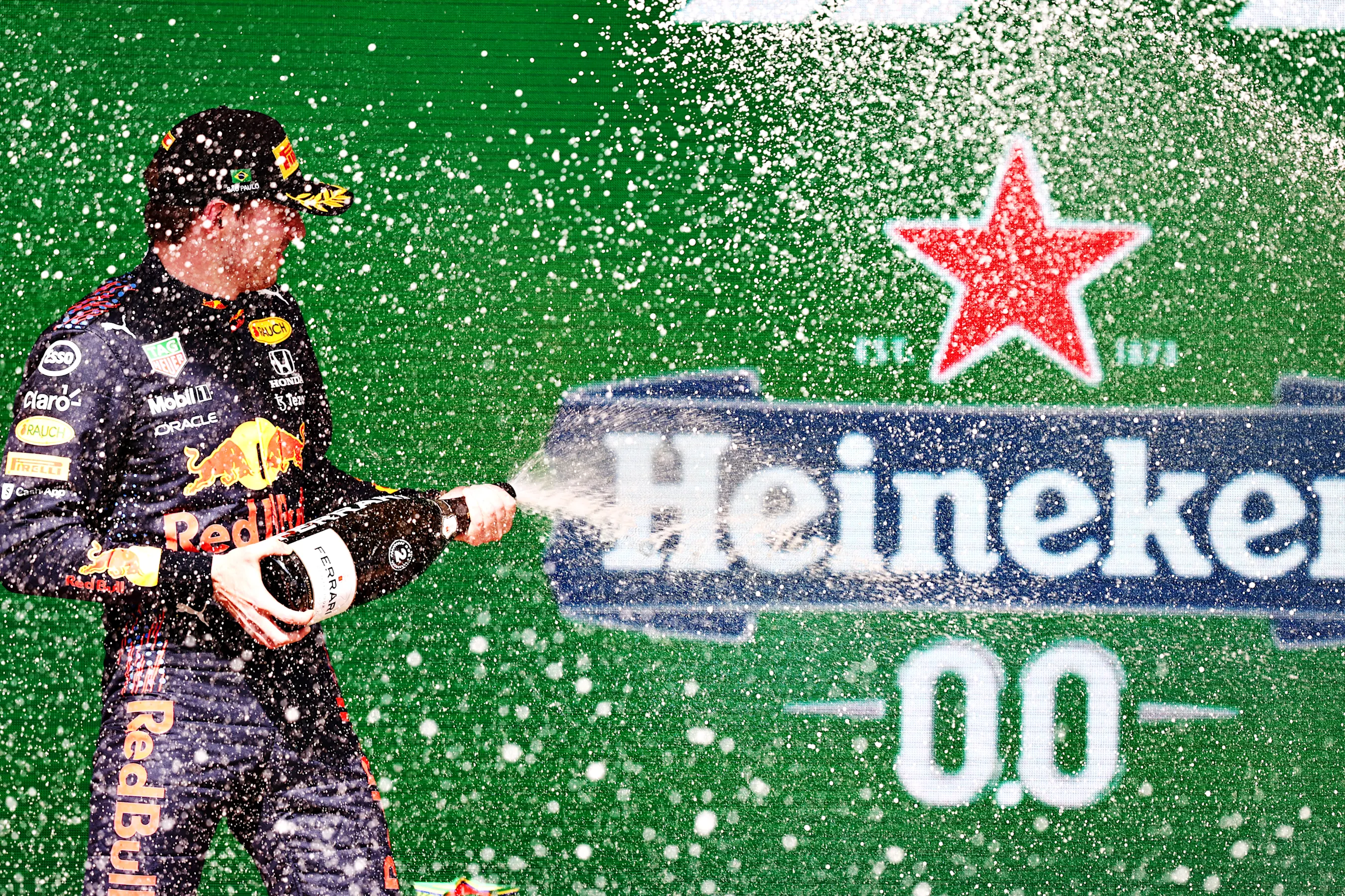 SAO PAULO, BRAZIL - NOVEMBER 14: Second placed Max Verstappen of Netherlands and Red Bull Racing